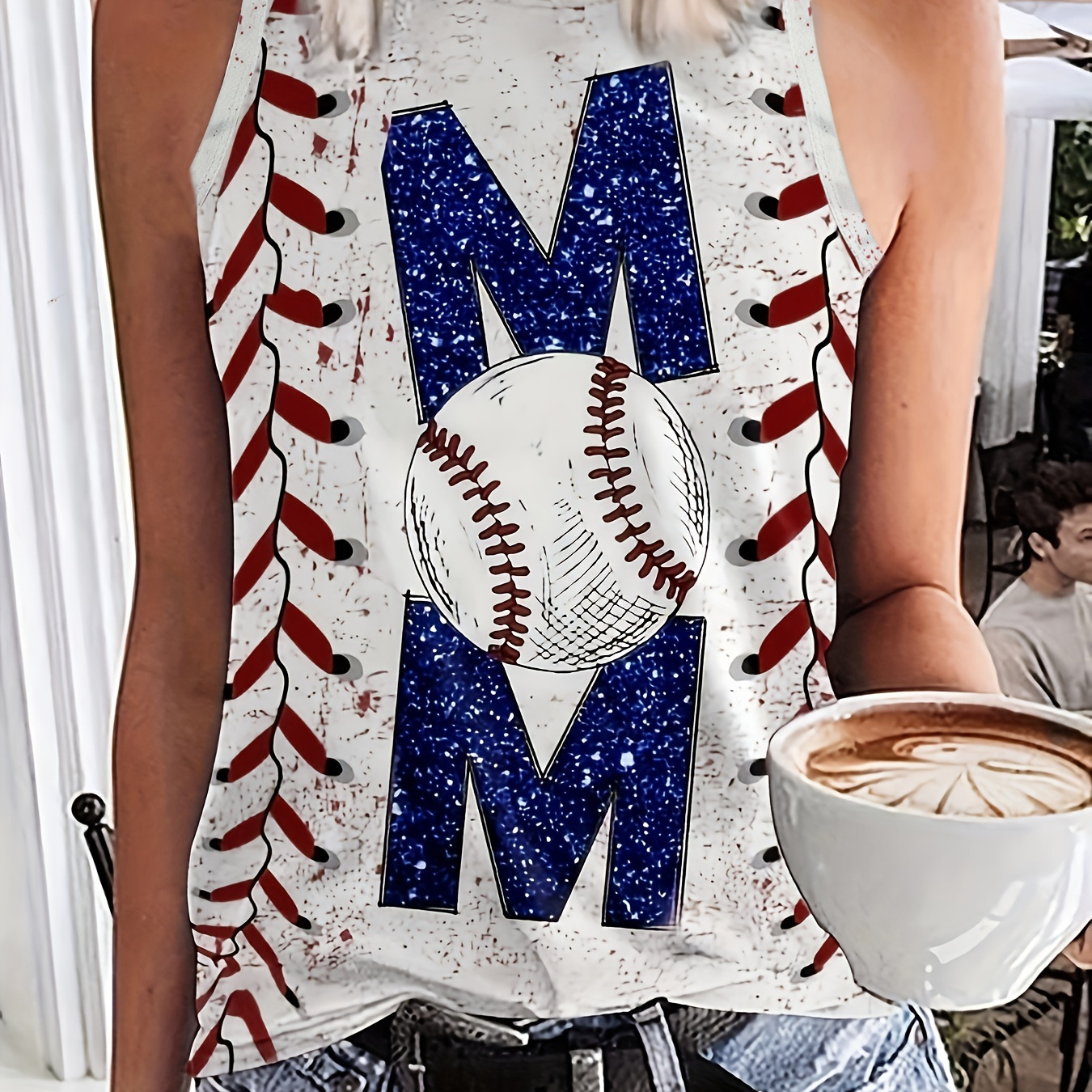 

Baseball Mom Print Crew Neck Tank Top, Casual Sleeveless Top For Spring & Summer, Women's Clothing