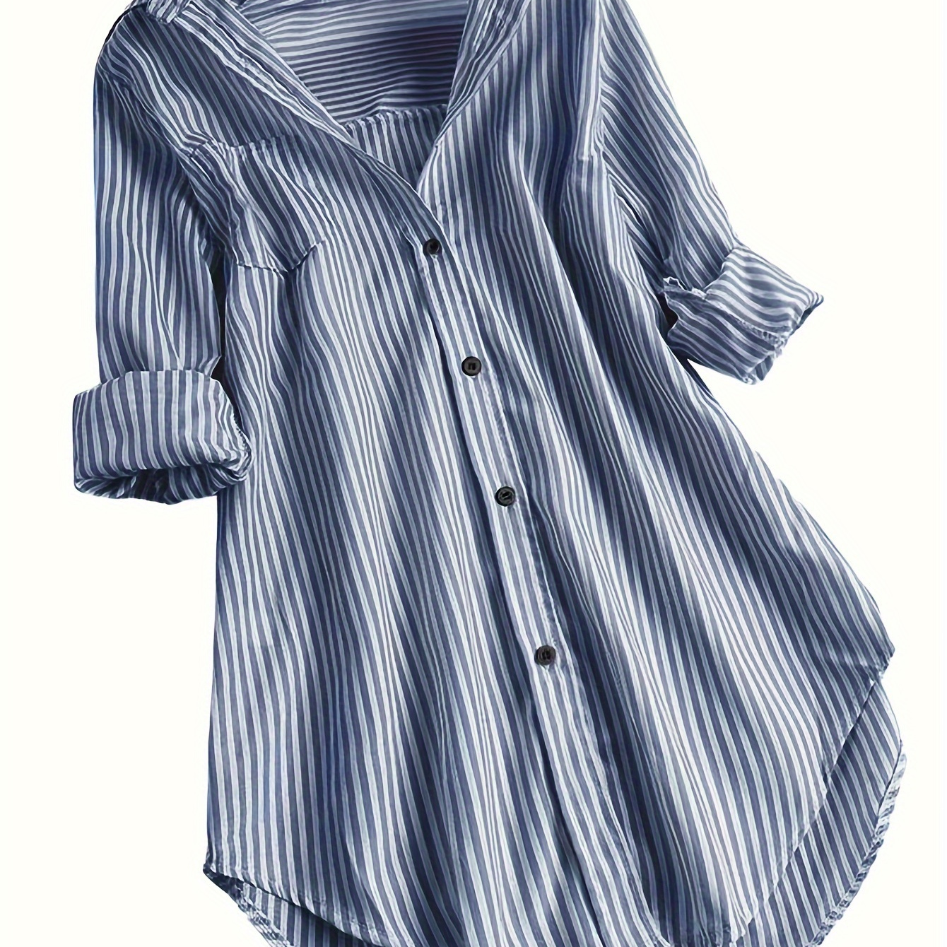 

Striped Print Button Front Blouse, Casual Long Sleeve Blouse For Spring & Fall, Women's Clothing