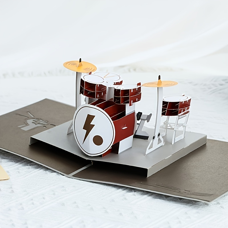

1pc 3d Creative Drum Holder Birthday Greeting Card, Thank You Blessing Message Card, Handmade Paper Carving Birthday Gift For Students Friends