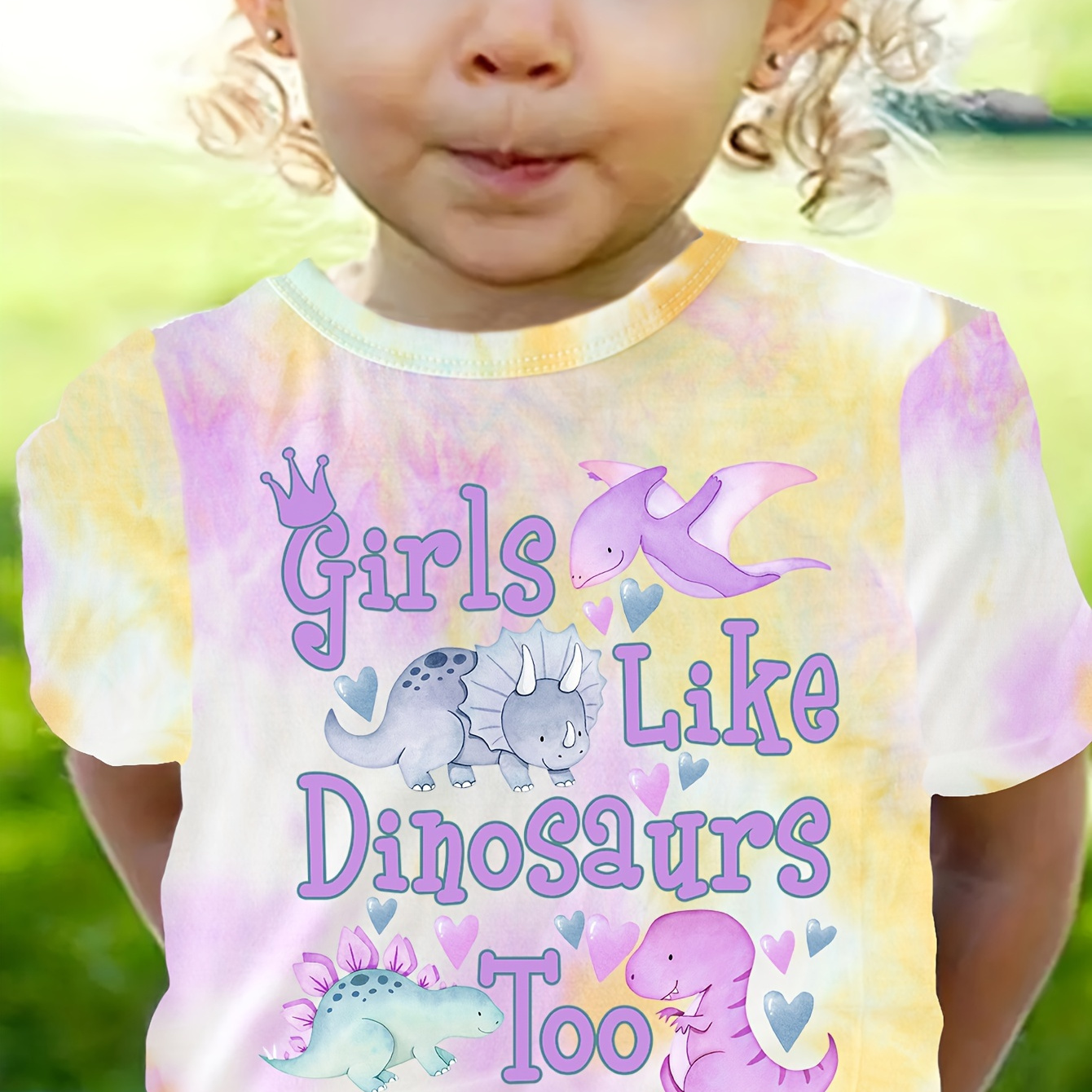 

Chicfull Girls' Casual Short Sleeve T-shirt With "girls Like Dinosaur Too" And Dinosaur Print, Soft Polyester Fabric, Machine Washable