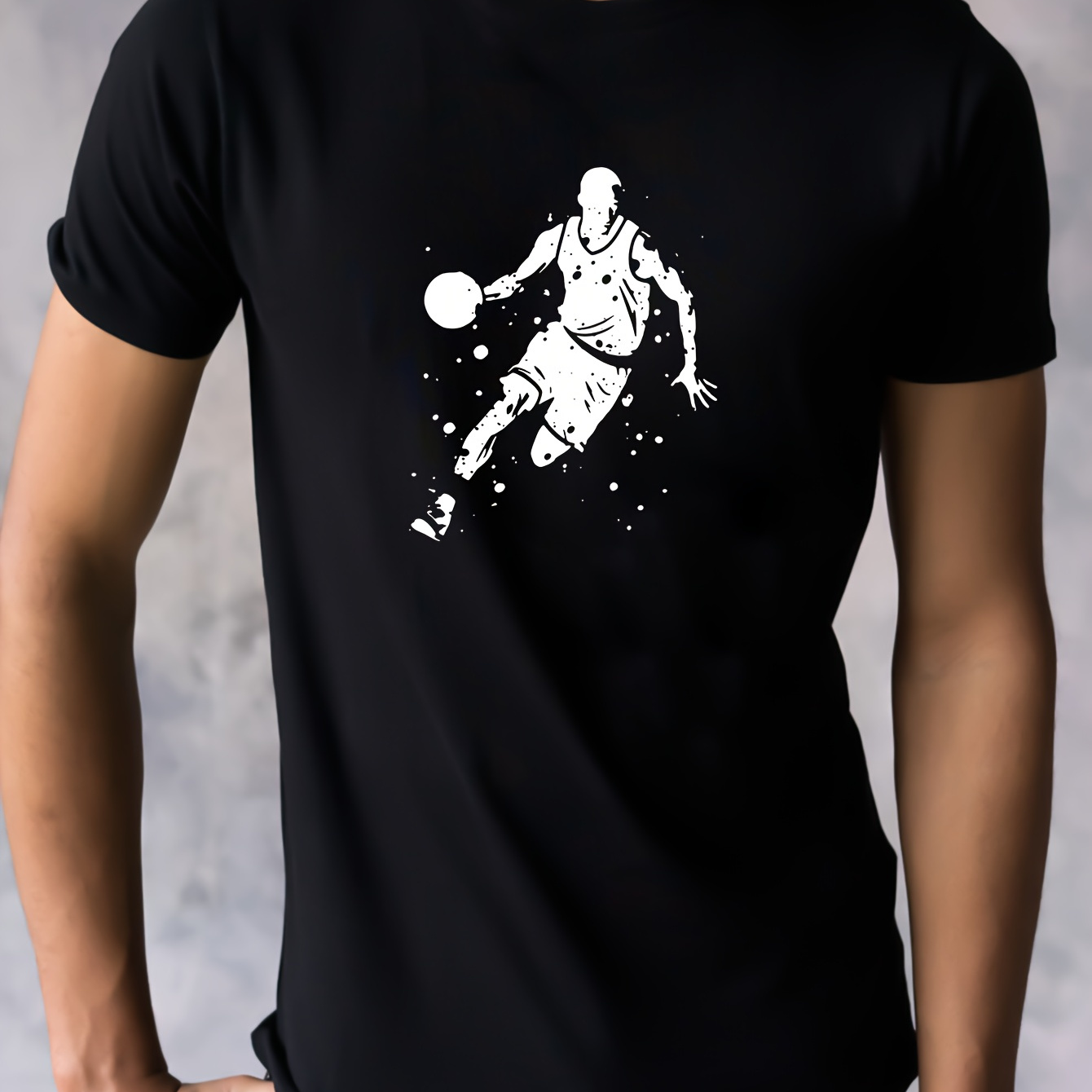 

Men's Pure Cotton T-shirt, Basketball Player Print Short Sleeve Crew Neck Tees For Summer, Casual Outdoor Comfy Clothing For Male