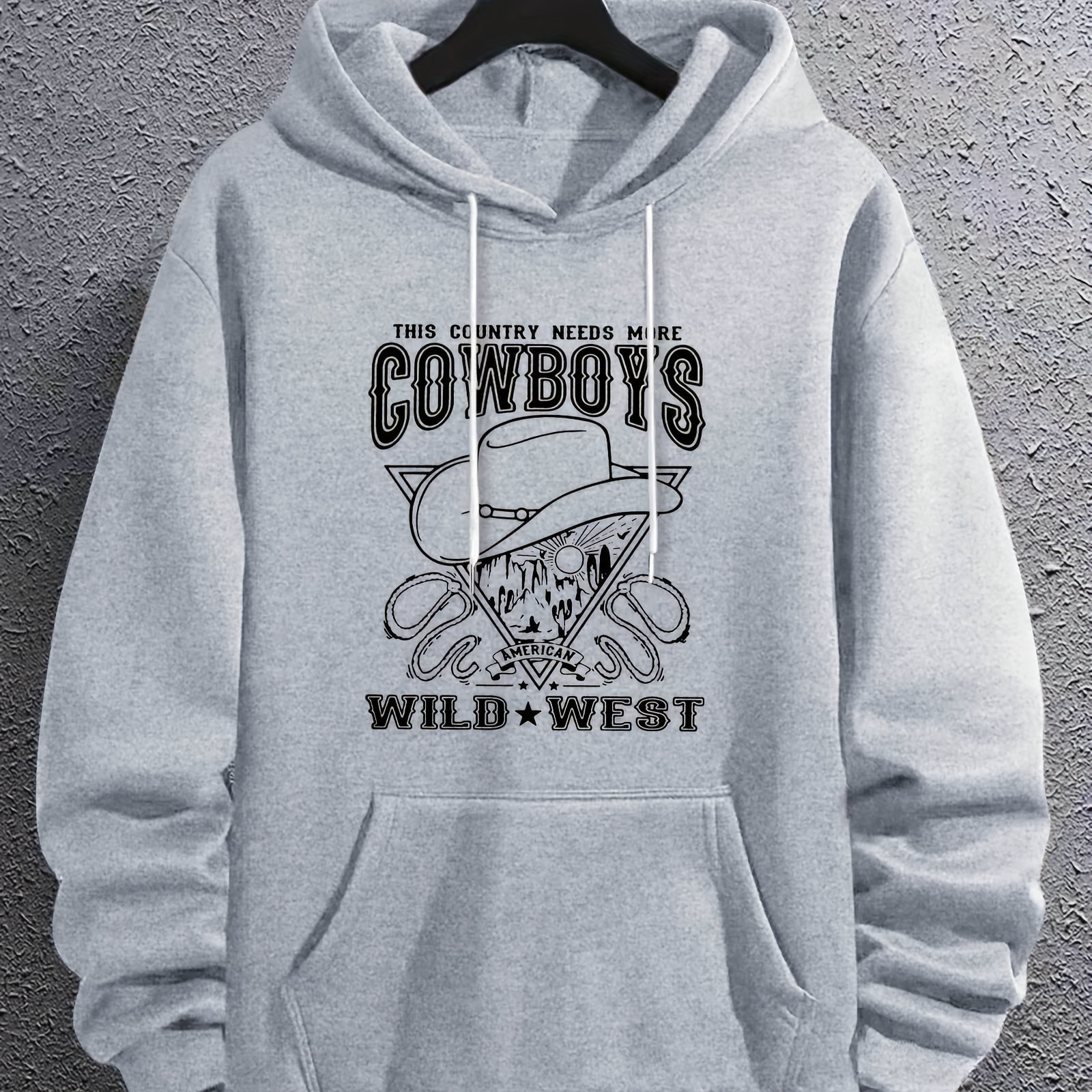 

Cowboys Print Kangaroo Pocket Hoodie, Casual Long Sleeve Hoodies Pullover Sweatshirt, Men's Clothing, For Fall Winter