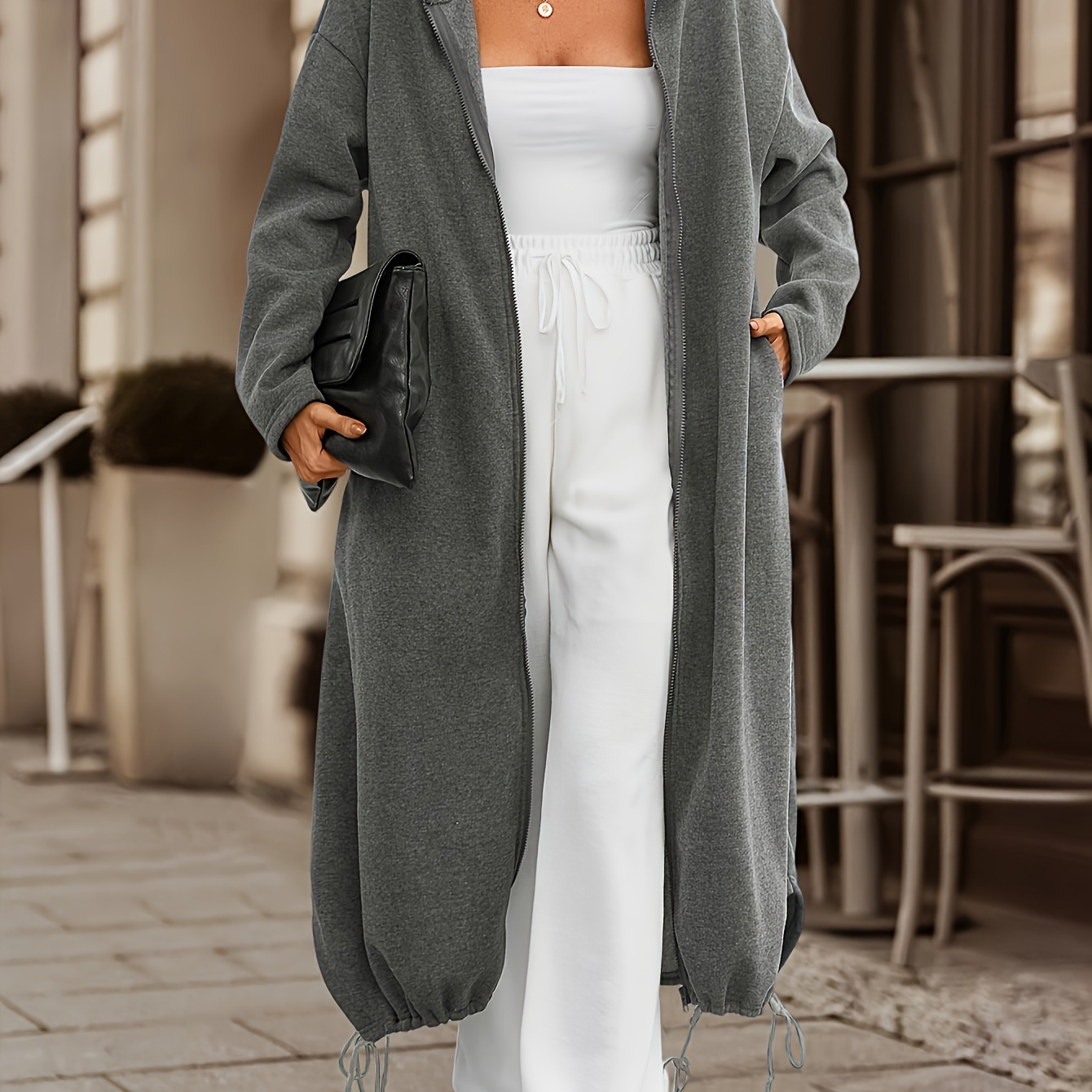 

Cozy Knit Hooded Oversized Coat For Plus Size Women - Fall/winter Collection - Polyester Blend - Casual Style - Available In Solid Colors