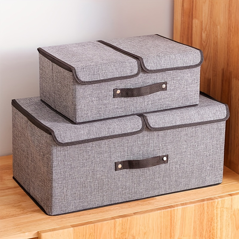 

1pc Cotton Linen Fabric Foldable Storage Box Organizer With Double Cover (50*30*25cm/19.7*11.8*9.84in)