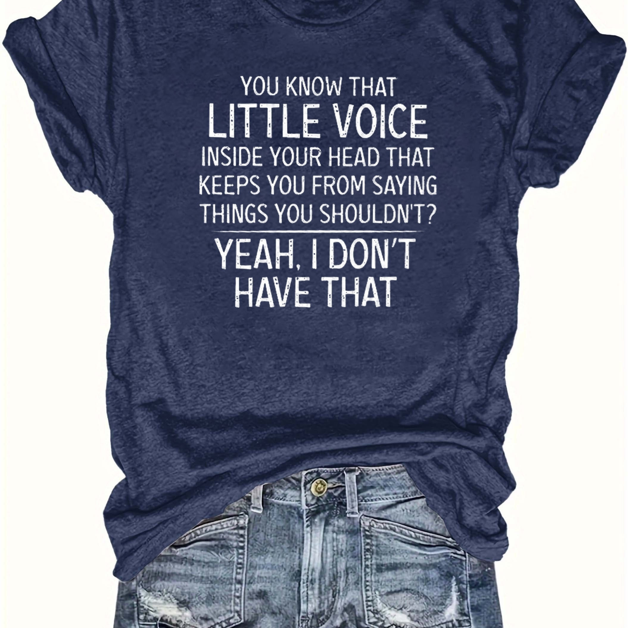 

Plus Size Little Voice Print T-shirt, Casual Crew Neck Short Sleeve T-shirt, Women's Plus Size clothing