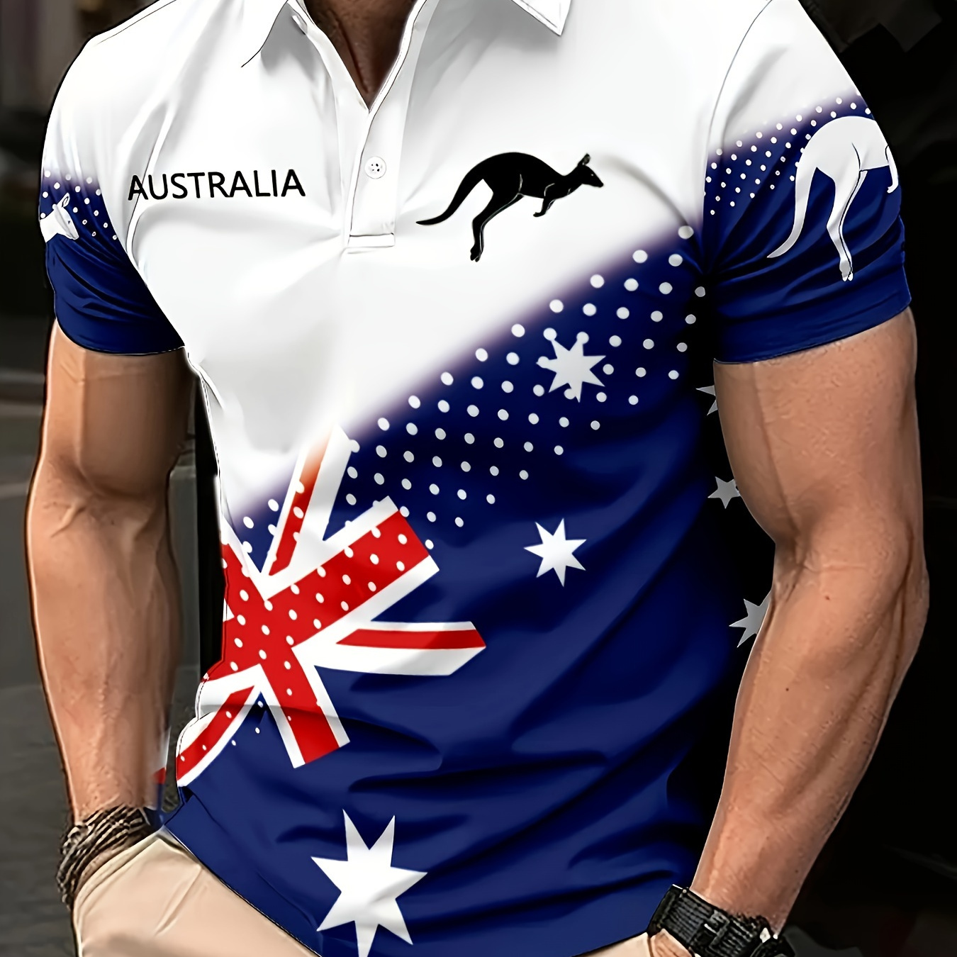 

Australia Day - , , Party- Printed Lapel Top , Summer At 180 G/m² - Regular Fit