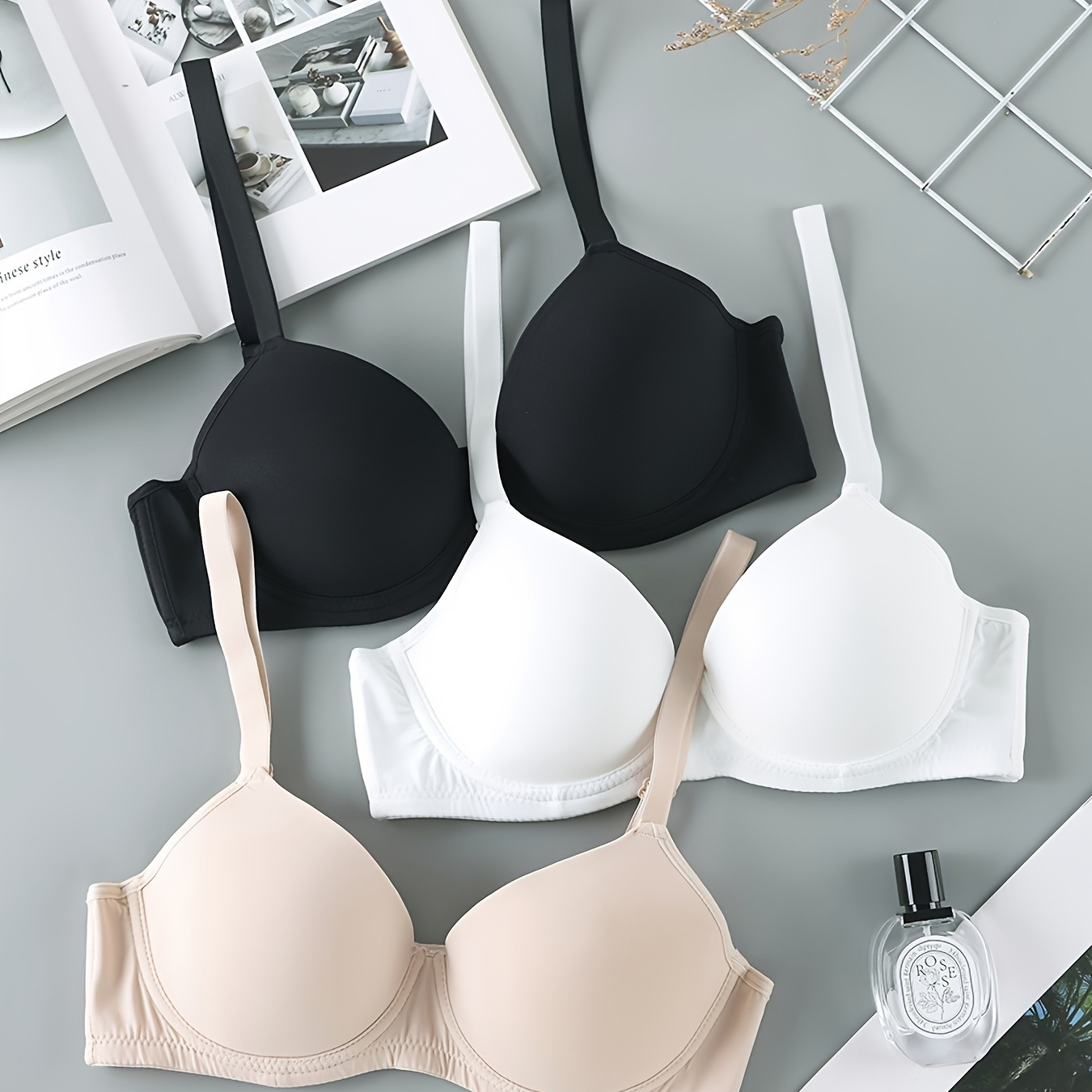 

3pcs Simple Solid Seamless Bra, Comfy & Breathable Push Up Bra, Women's Lingerie & Underwear