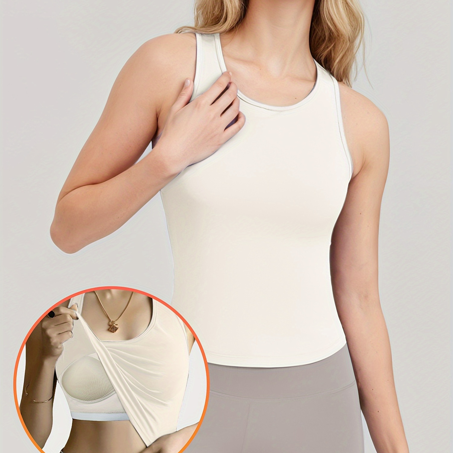 

Women's U-back Tank Tops With Pads, Slim-fit Solid Color Vest Top, Casual Style, Suitable For Inner & Outer Wear