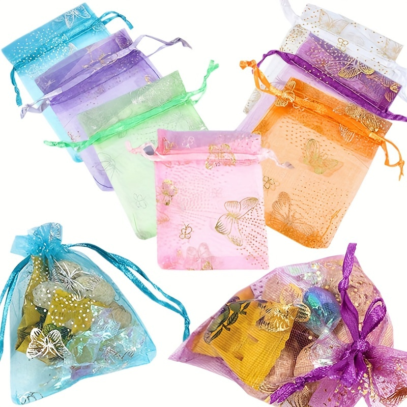 Bolsas de regalo de organza de 5 x 7 pulgadas con cordón para joyas,  dulces, juego de 50 bolsitas de gasa moradas grandes, bolsas de malla de  tela