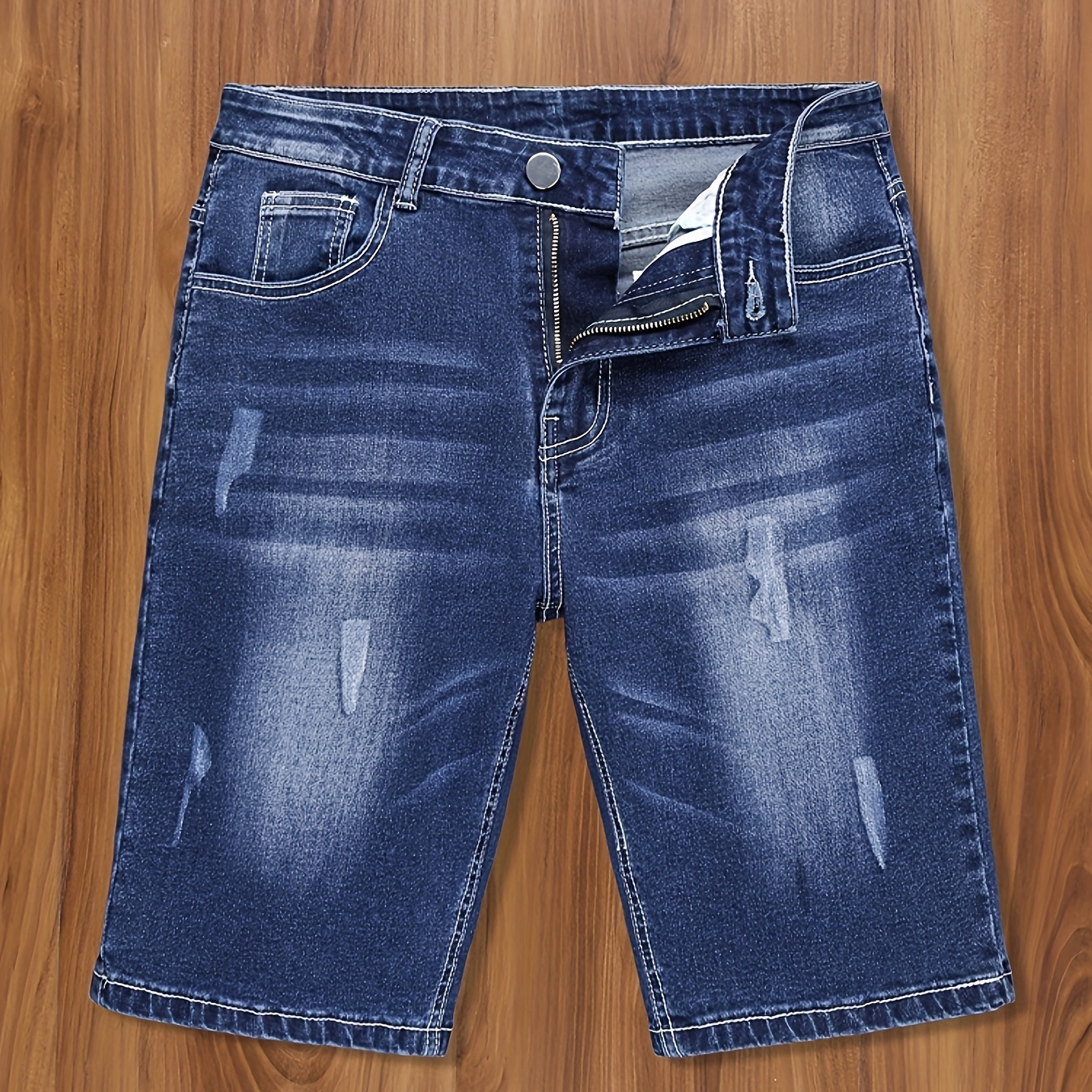 

Men's Casual Shorts, Men's Denim Shorts, Classic Design Shorts With Slight Striped Scratches, Man Fifth Pants