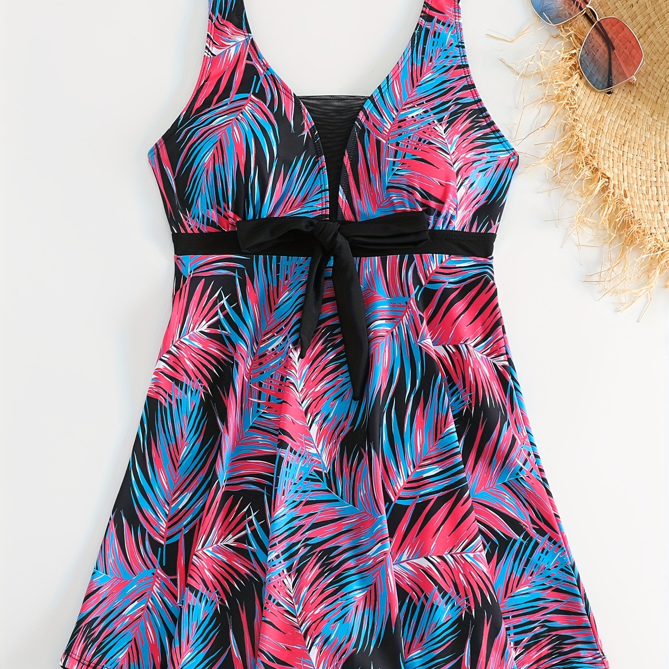 

Leaf Print Mesh Stretchy One-piece Swimsuit, Backless Stylish Slimming Bathing Suits, Women's Swimwear & Clothing