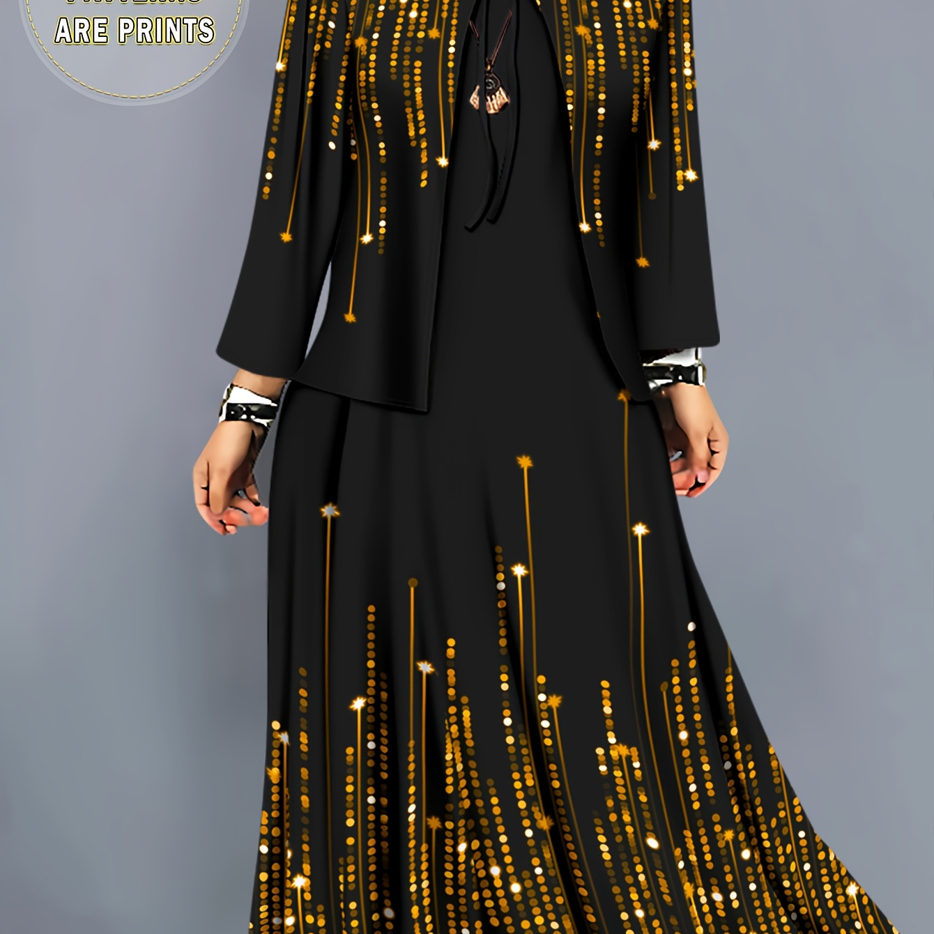 Black & Gold Sequin 2pcs Party Dress Set