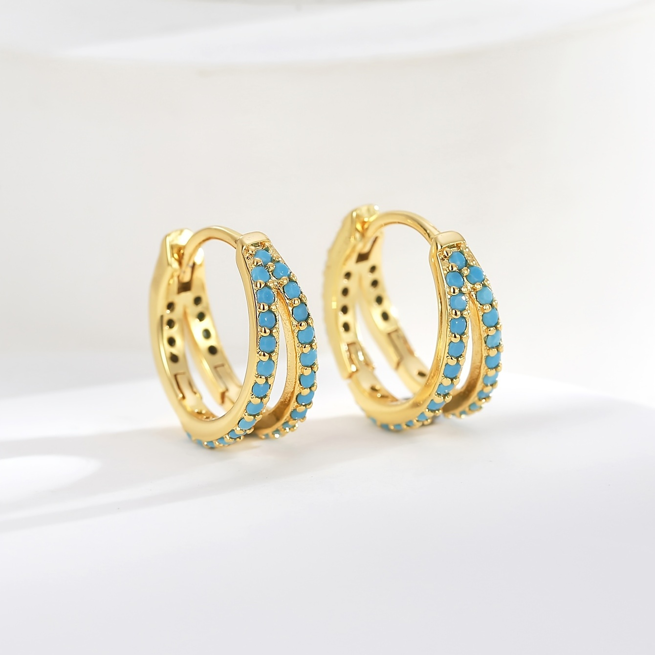 

Plated Double Row Blue Turquoise Huggie Earrings Small Hoop Earrings For Women Girls Party Banquet Decoration