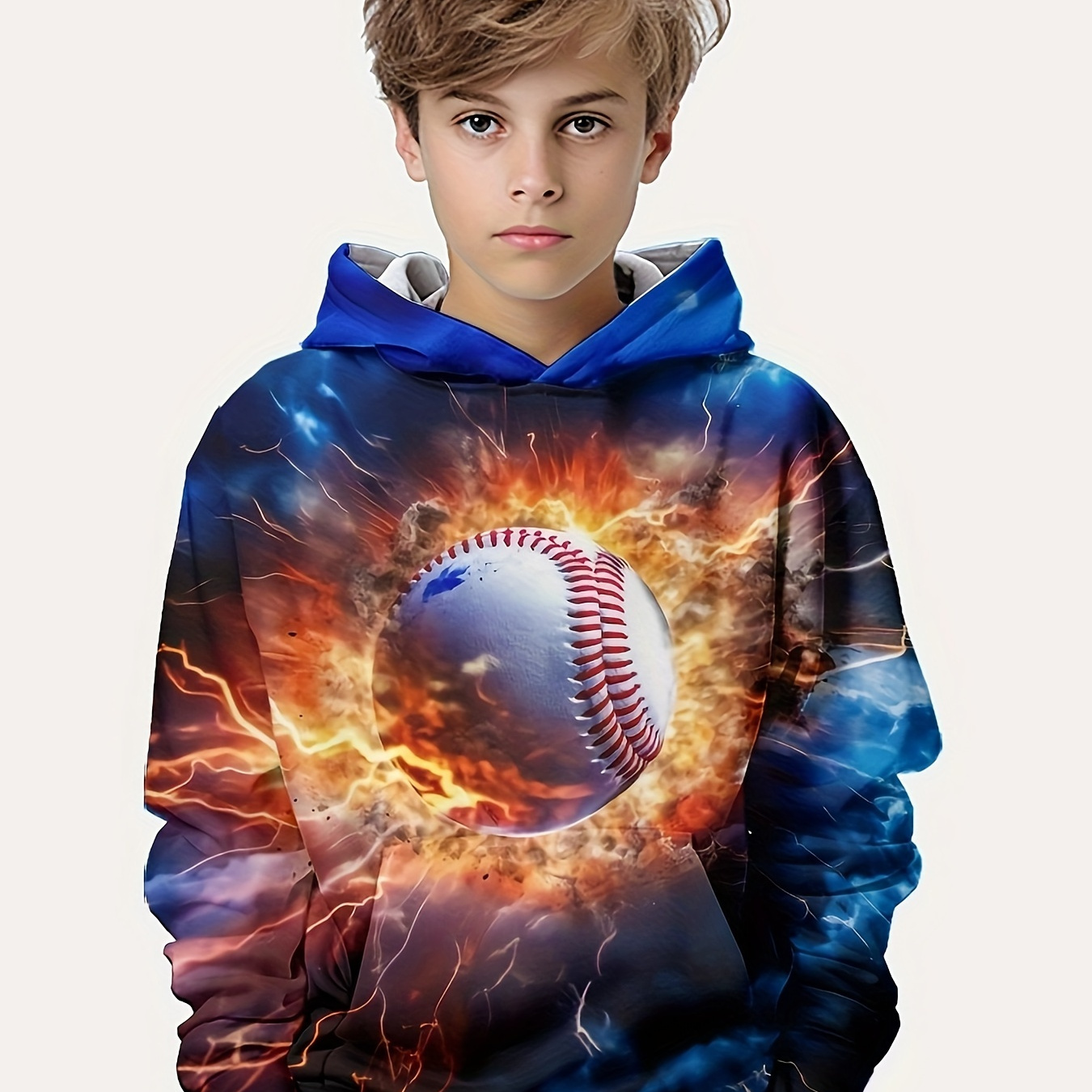 

Flame Baseball 3d Print Boys Casual Pullover Long Sleeve Hoodies, Boys Sweatshirt For Spring Fall Winter, Kids Hoodie Tops Outdoor