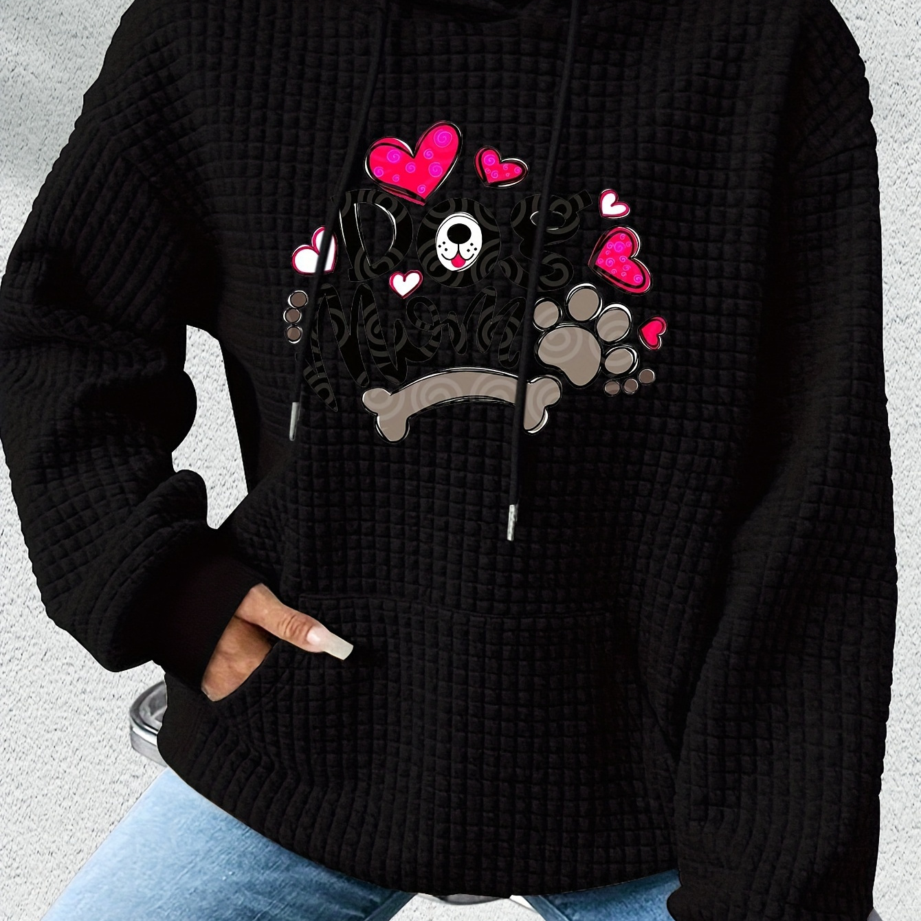 

Dog Mom Hoodie And Paw , Casual Polyester Knit Sweatshirt With Hood, Anime-inspired Embroidered Detail,