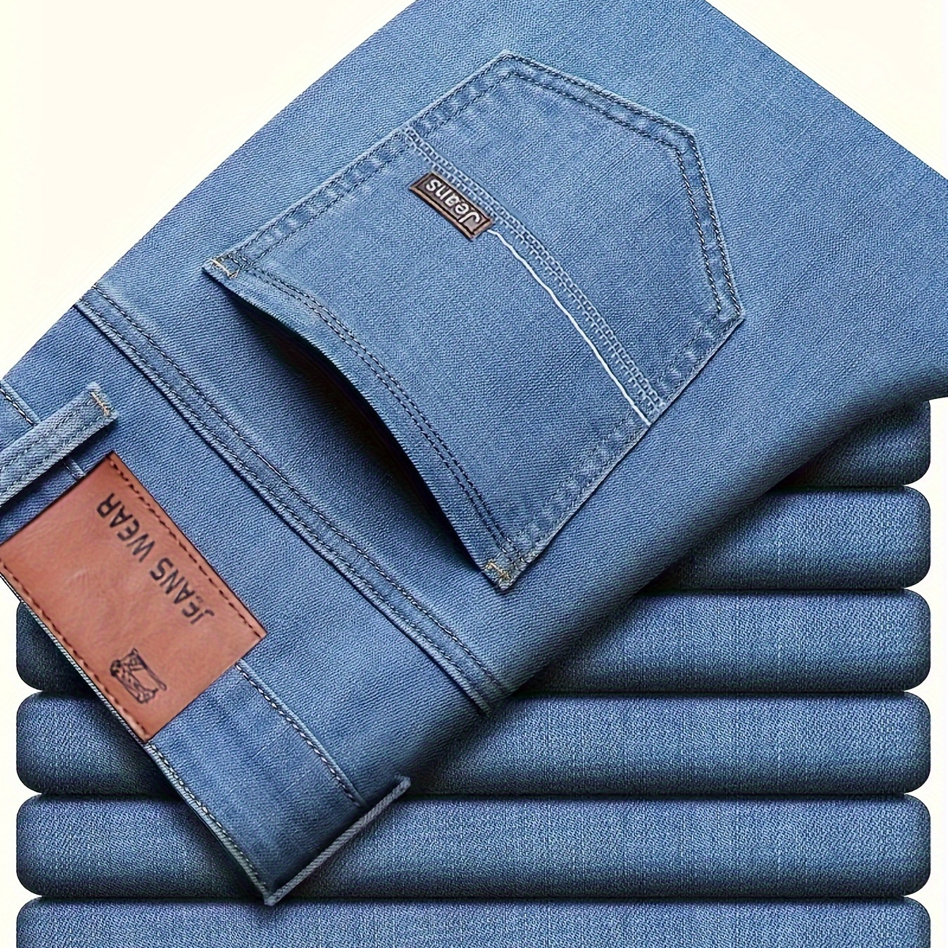 

1pc Men' Color Denim Jeans, Casual , Slight Stretch Straight-leg Pants, Washed , Regular Fit, Woven Fabric, For Outdoor