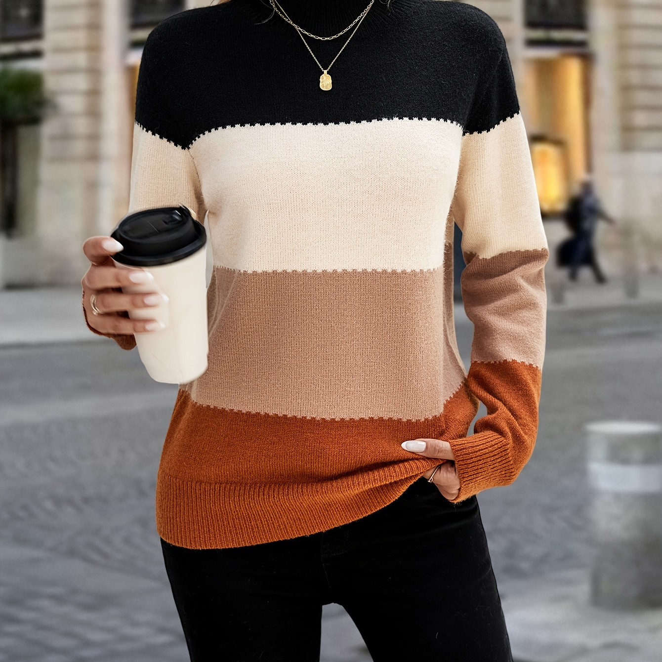 

Mock Neck Sweater, Elegant Long Sleeve Sweater For Fall & Winter, Women's Clothing