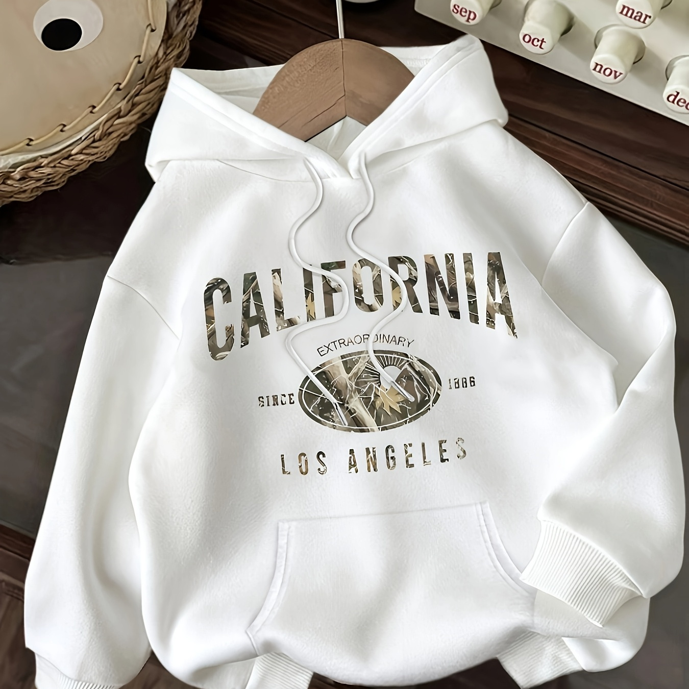 

1pc Los Graphic For , Pullover Drawstring , Knitted Letter Pattern, Sweatshirt