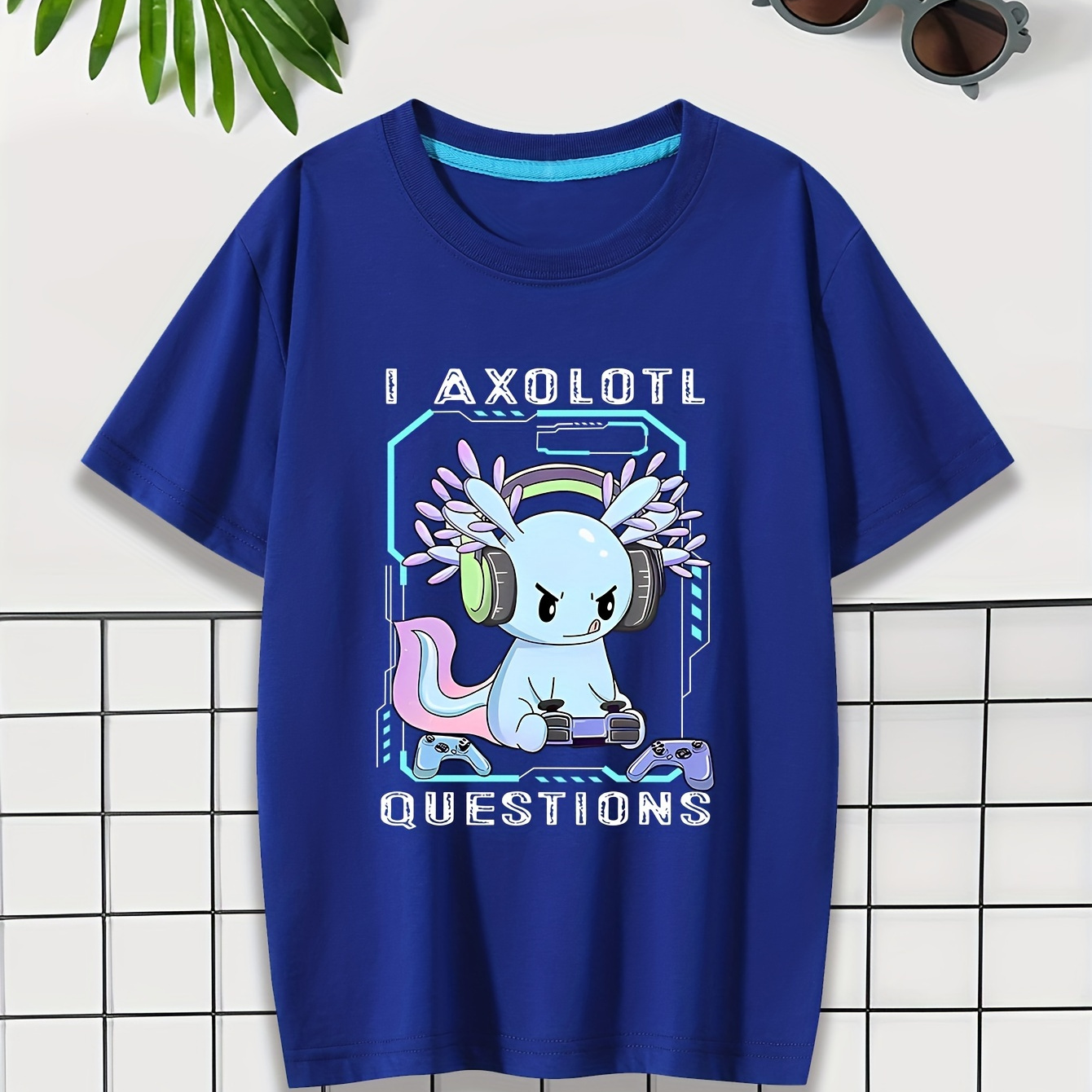 

I Axolotl Question Print Children's Stylish T-shirt, Boys Summer Sports Lightweight Comfy Round Neck Short Sleeve Casual Top