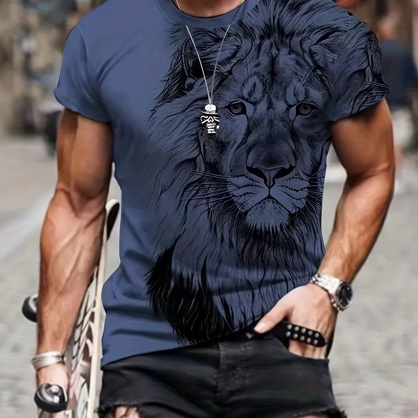 

Men's Digital Lion Print Graphic Tee - Stylish & Comfortable Casual T-shirt For Summer