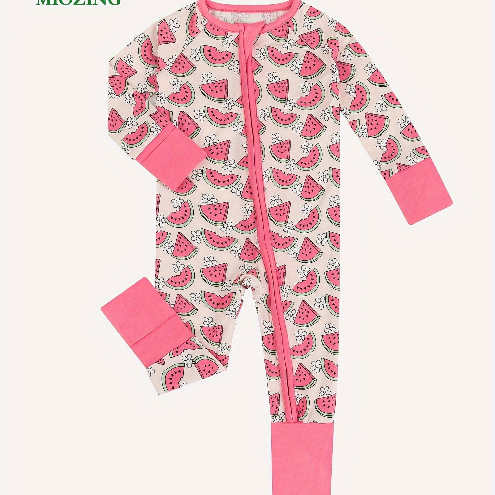 

Baby Girls High-end Bamboo Fiber Watermelon Pattern Cute Comfy Long Sleeve Bodysuit