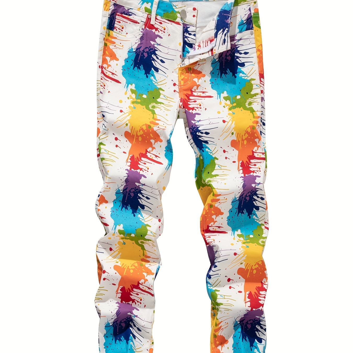 

Men's Colorful Oil Painting Pattern Print Slim Fit Denim Pants, Street Style Fashion Jeans