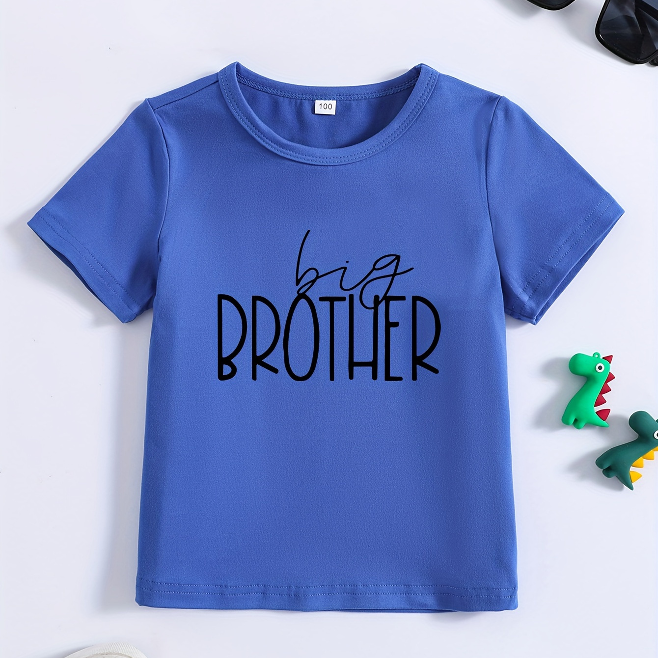 

Brother Pattern Casual T-shirt For Boys, Short Sleeve Soft Comfy Tee, Summer Outdoor Clothing