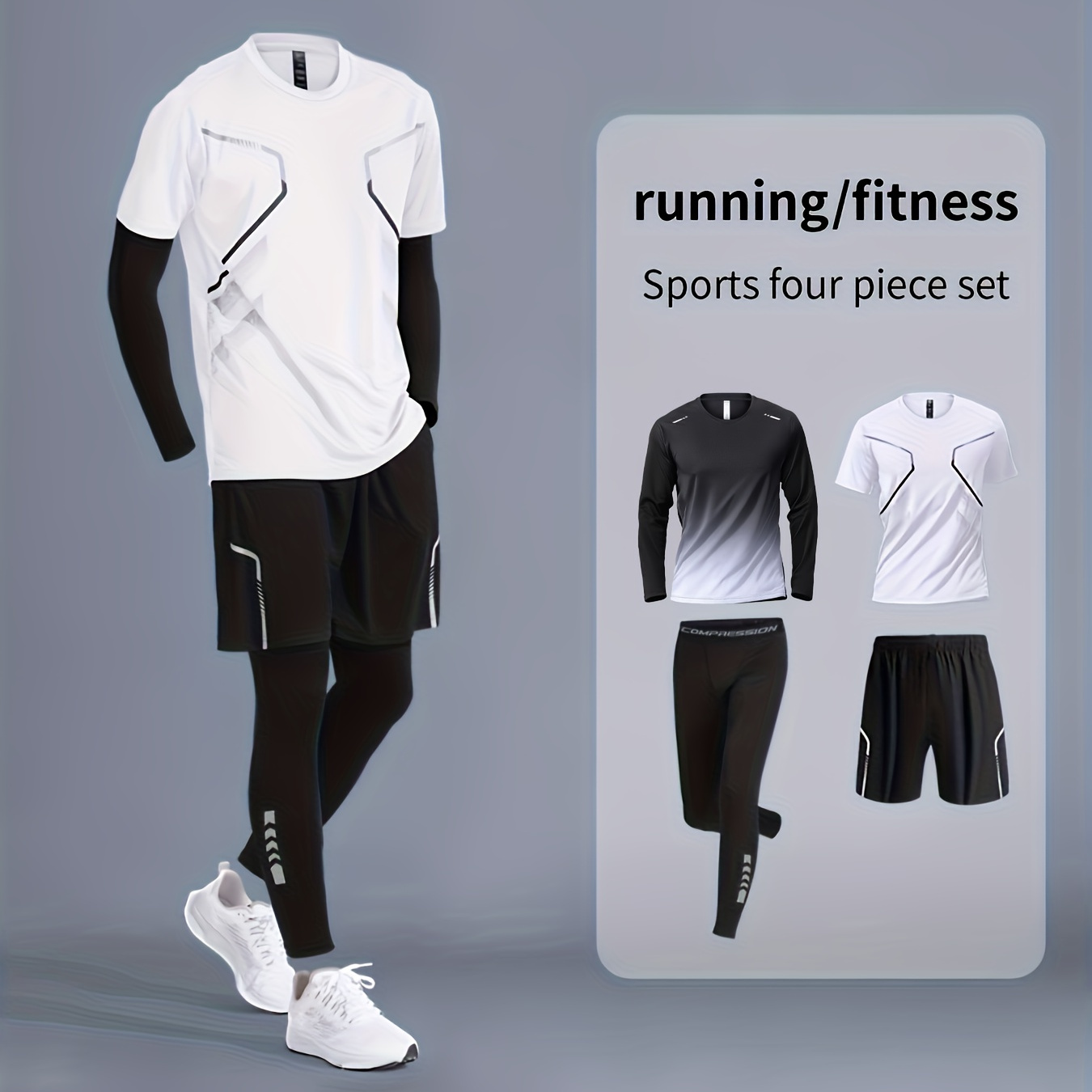 

Men's Sportswear Set For Running And Gym, Suitable For All , Featuring Quick-dry Fabric, Tight-fitting Gear For Morning Runs And Cycling.