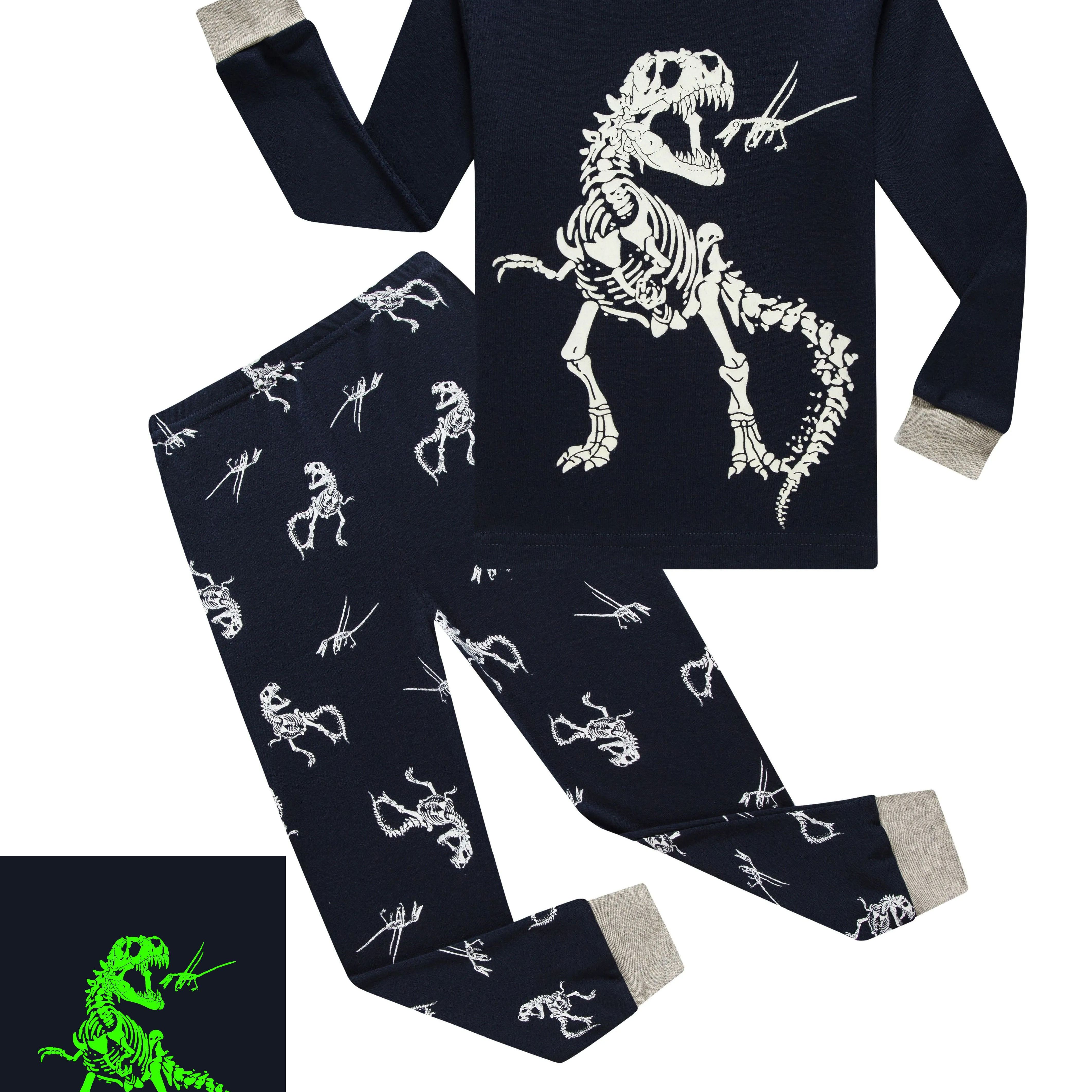

2pcs Boys Luminous Dinosaur Print Creative Outfits, Casual Lightweight Comfy Long Sleeve T-shirt&pants, Kids Clothings For Summer
