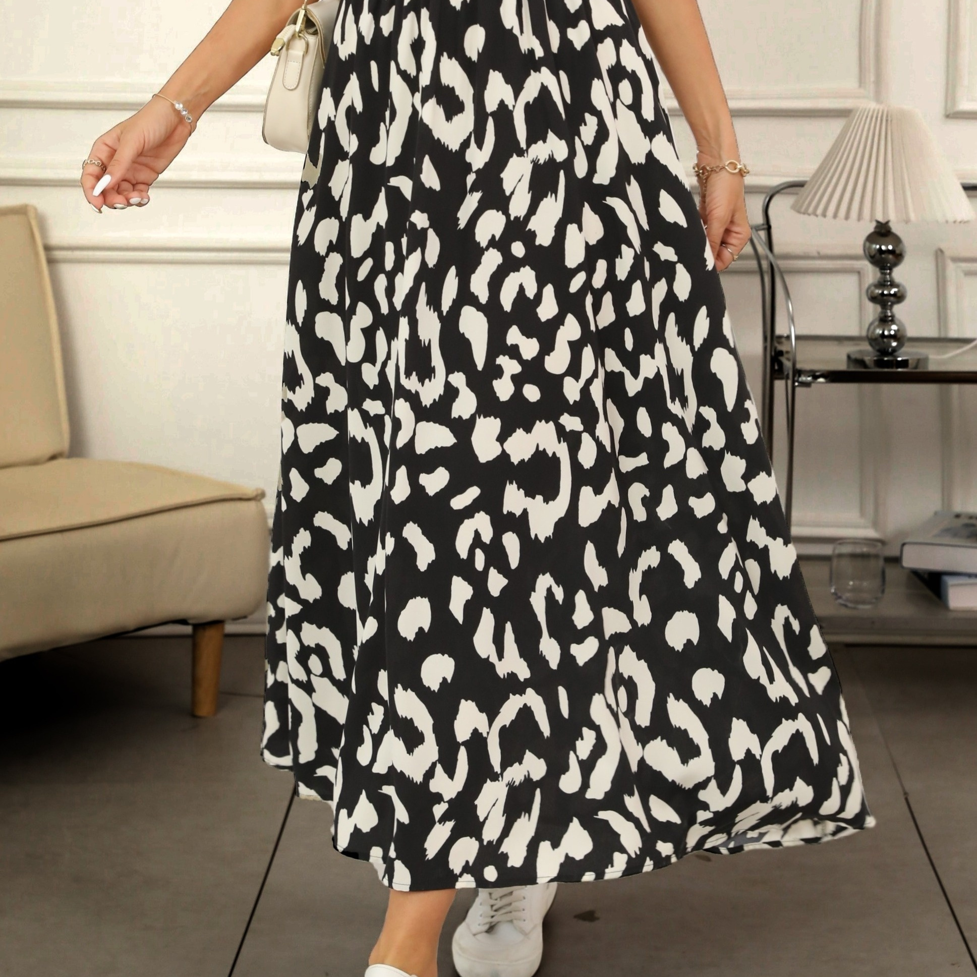 

Allover Print High Waist Skirt, Elegant A-line Midi Skirt For Spring & Summer, Women's Clothing