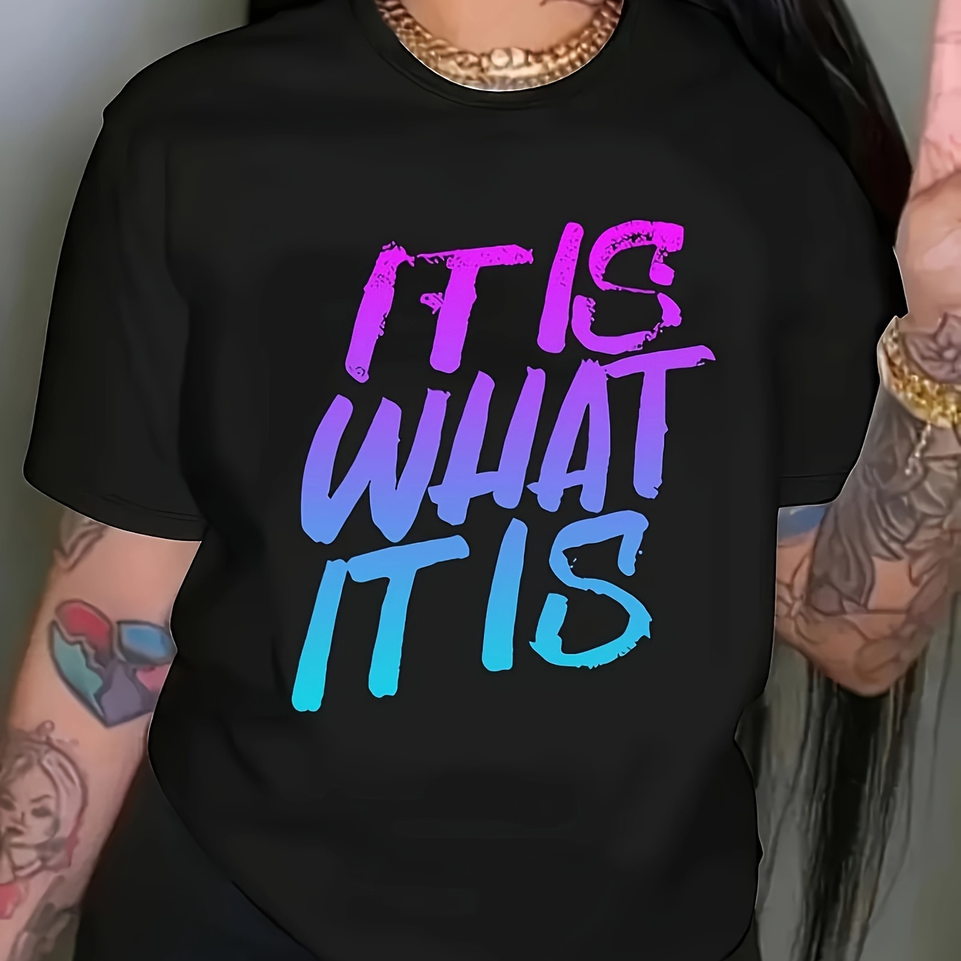 

Plus Size It Is What It Is Print T-shirt, Casual Crew Neck Short Sleeve T-shirt, Women's Plus Size clothing