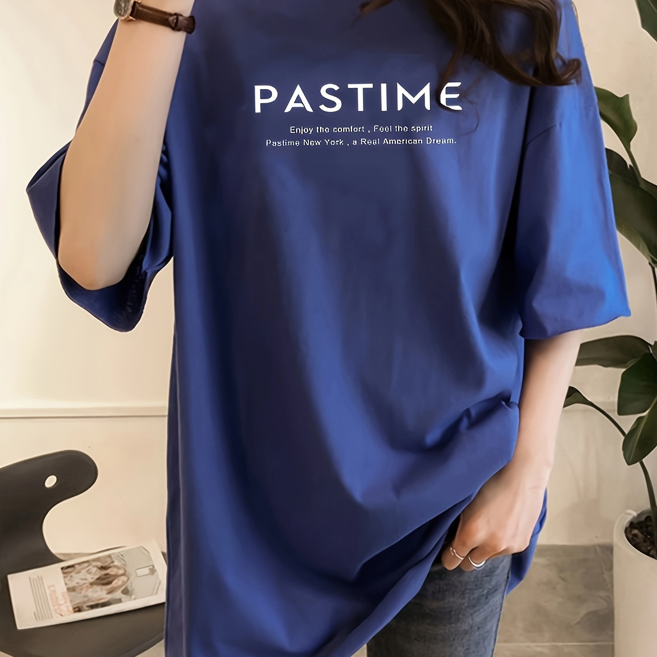 

Letter Print Crew Neck T-shirt, Casual Drop Shoulder Half Sleeve Top For Spring & Summer, Women's Clothing