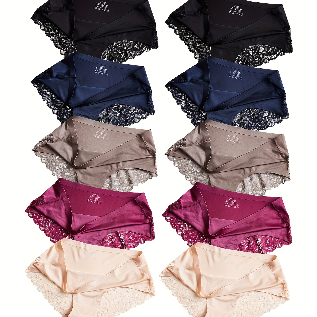 

10 Pcs Lace Trim Panties, Seamless Low Rise Intimates Briefs, Women's Lingerie & Underwear