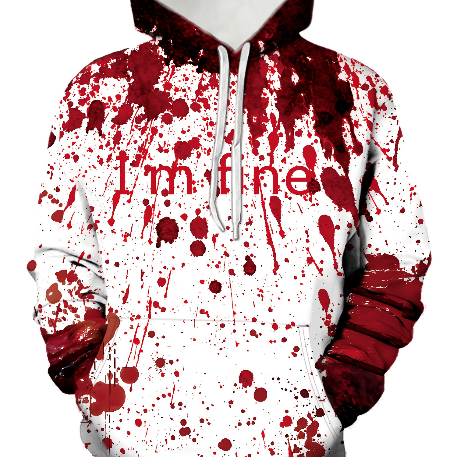 

Blood & I'm Fine Print Hoodie, Cool Hoodies For Men, Men's Casual Graphic Design Pullover Hooded Sweatshirt With Kangaroo Pocket Streetwear For Winter Fall, As Gifts