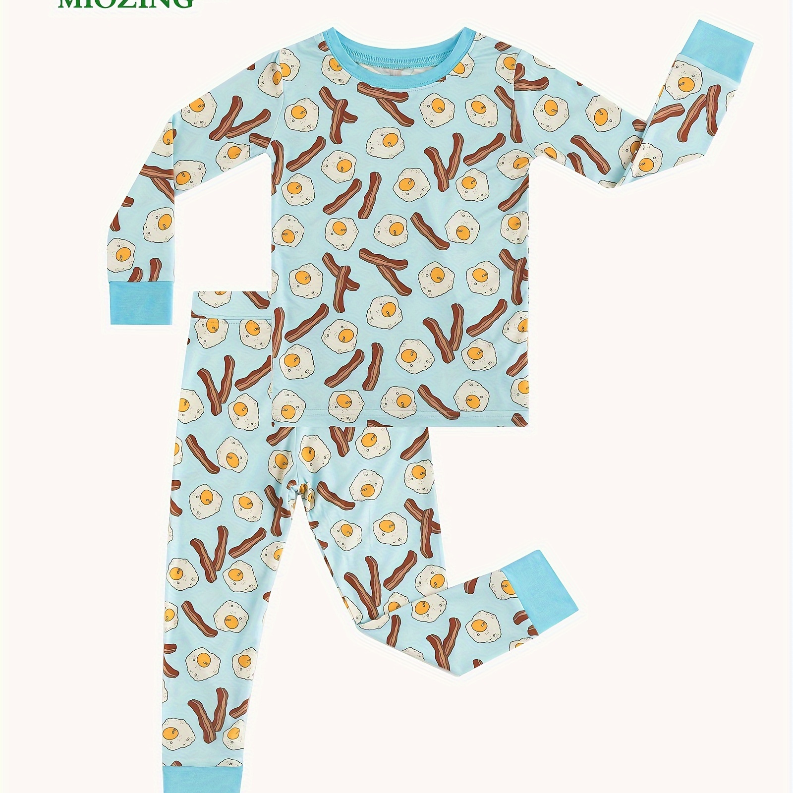 

Miozing Kids' Bamboo Fiber Long-sleeve Set With Cute Blue Fried Egg Print - Stretchy, Non-transparent, Machine Washable