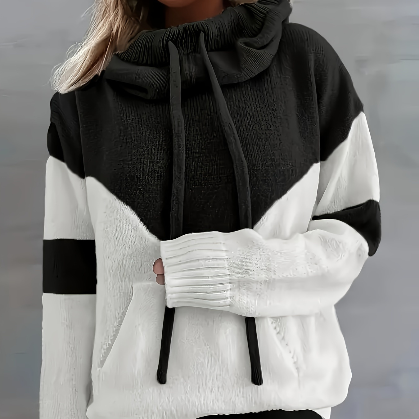 

Women's Casual Hooded Sweater With Drawstring & Kangaroo Pocket - Cozy Viscose , Long Sleeve Pullover