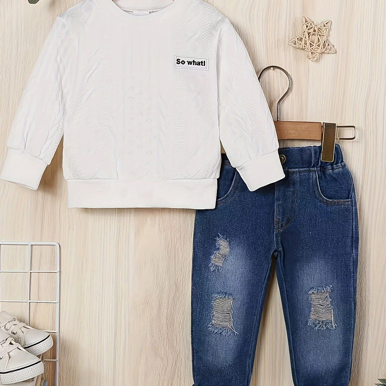 

Boys' Set: Embroidered Sweatshirt & - , Long , /fall, For