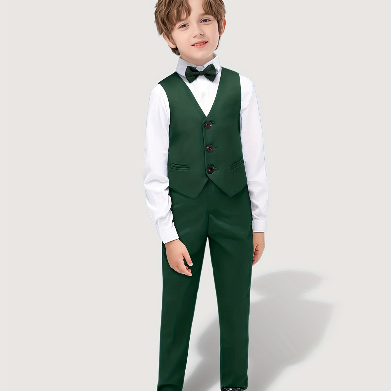 

Ramadan 4pcs Boys Formal Gentleman Outfits, Solid Color Long Sleeve Shirt&pants&vest&bowtie, Boys Clothing Set For Competition Performance Wedding Banquet Dress