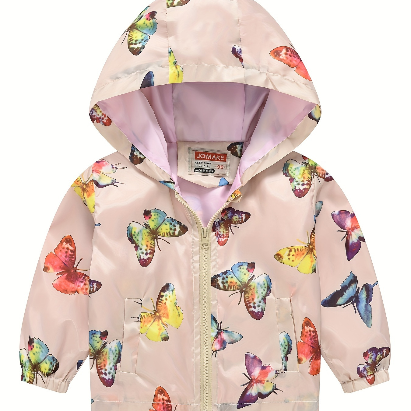 

Little Girls Cartoon Butterflies Print Lightweight Zip-up Windbreaker Jacket With Pockets