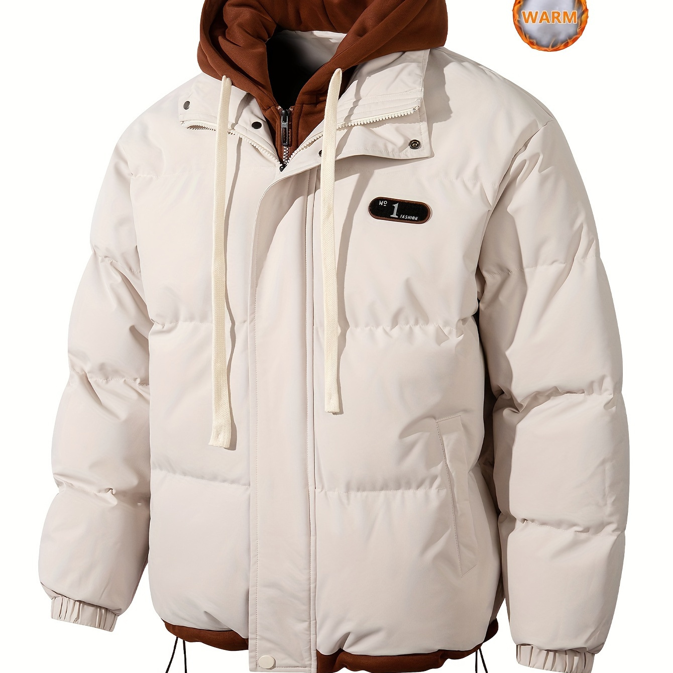 

Warm Cotton-padded Jacket, Unisex, Fake Two-piece Hooded Coat, Suitable For Autumn And Winter Leisure Daily Outdoor Activities