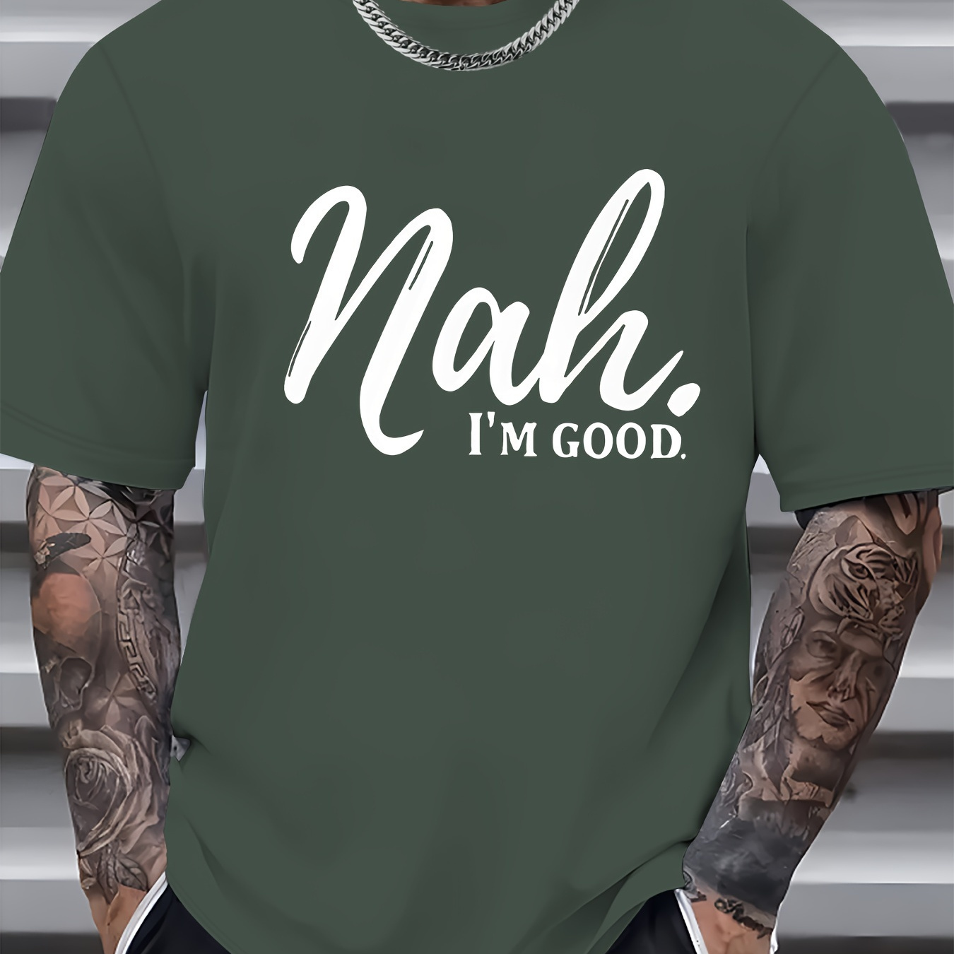 

'nah I'm Good' Print Short Sleeve Tees For Men, Casual Quick Drying Breathable T-shirt, Round Neck T-shirt For All Seasons