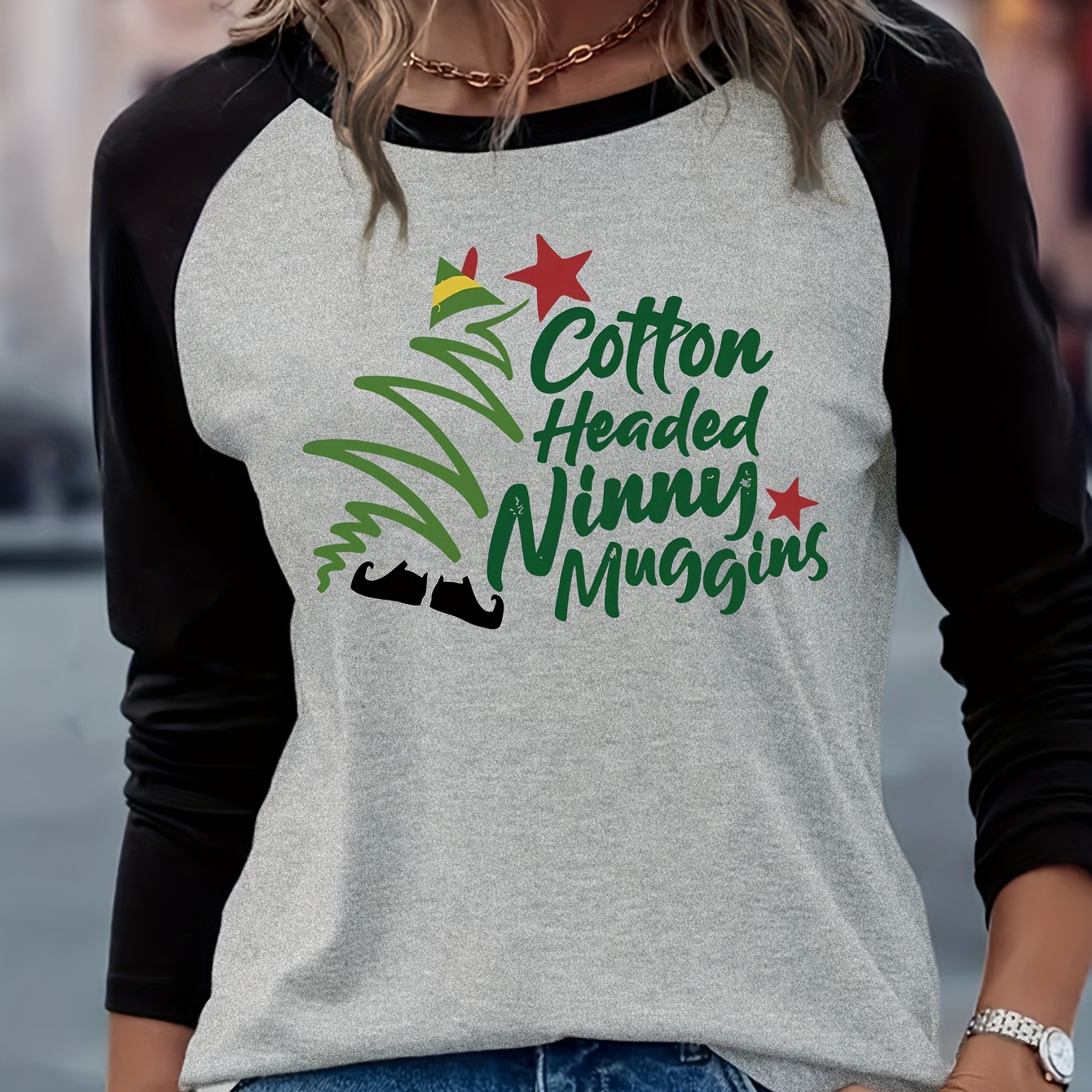 

1pc Women's Long Sleeve T- " Headed Ninnies " Graphic , Polyester , Regular Fit Applique