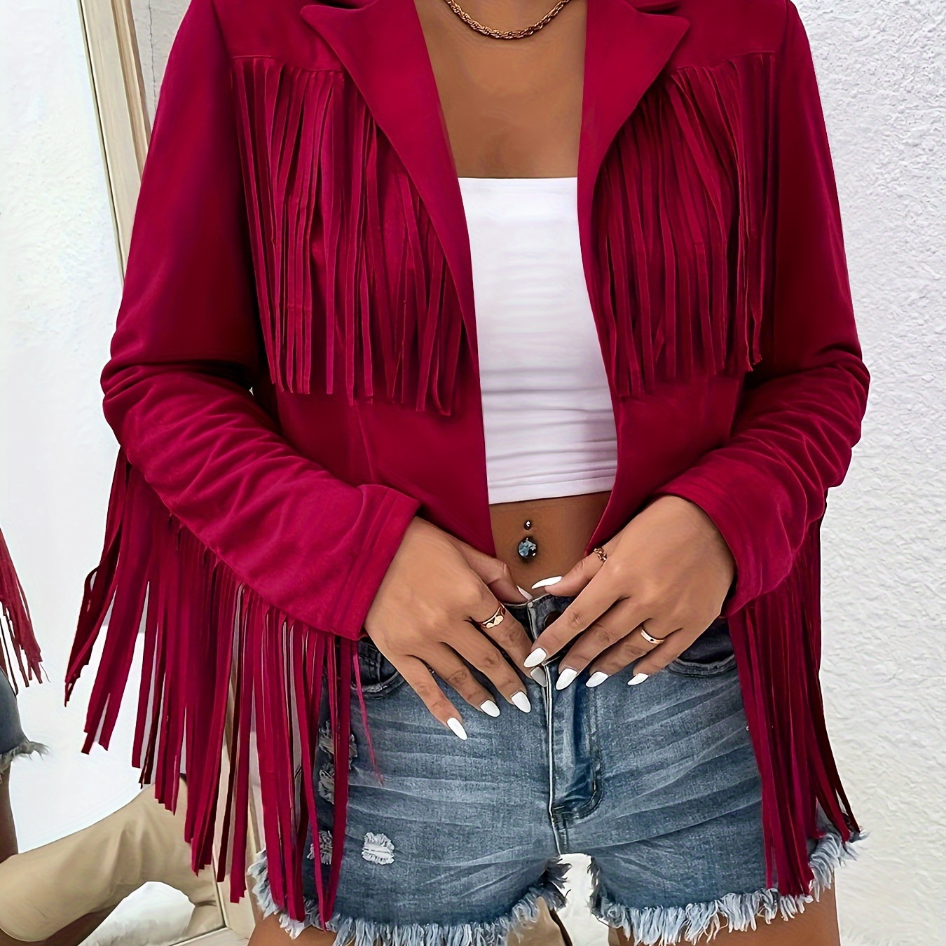 

Veste à franges, veste à col en V pour et , vêtements pour femmes