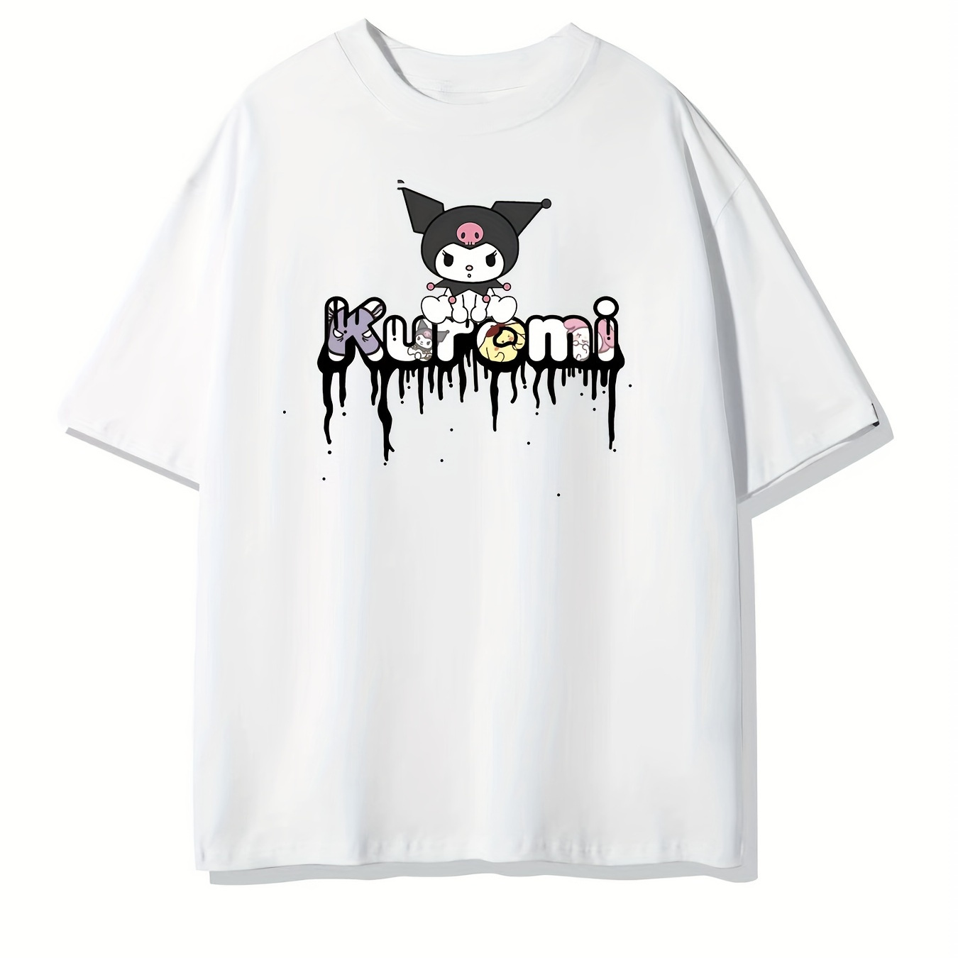 

Authentic Authorized Cute Kuromi Pattern, Fashionable Round Neck Short Sleeved T-shirt