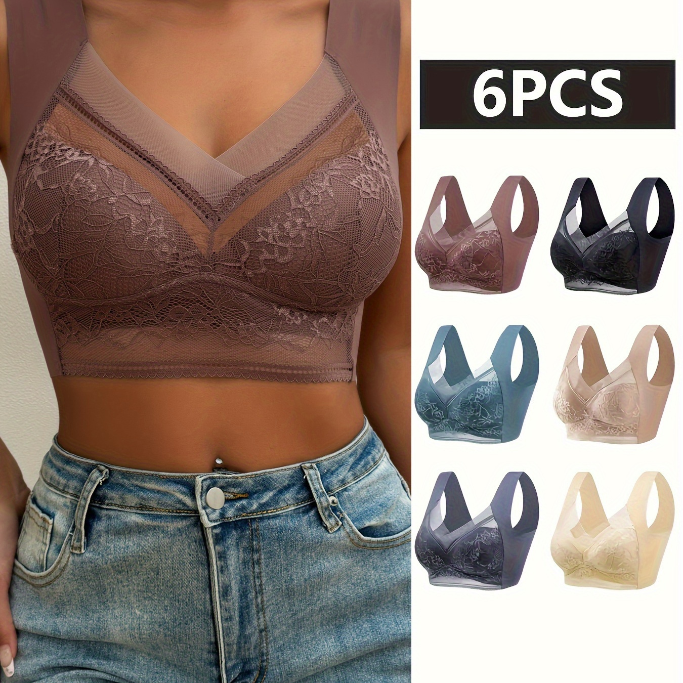 Sexy Contrast Lace Bra Comfy Breathable Solid Padded - Temu Australia