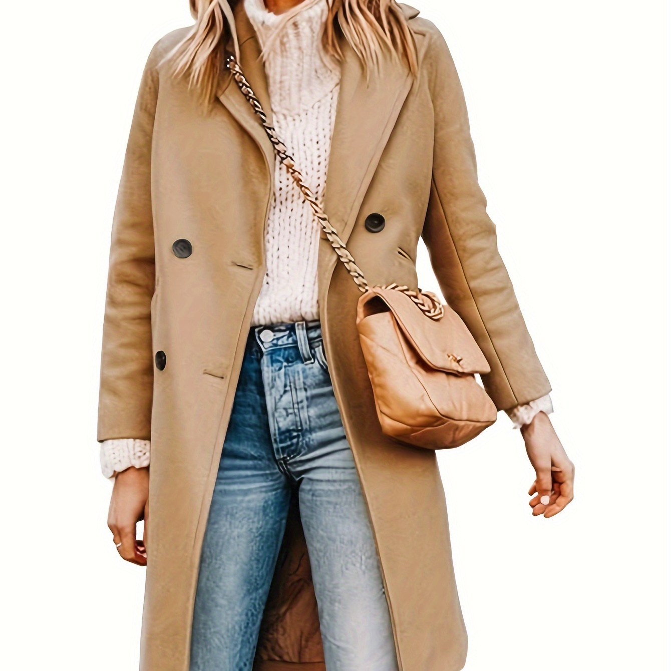 

Womens Winter 10%wool Coat Casual Double Breasted Mid Long