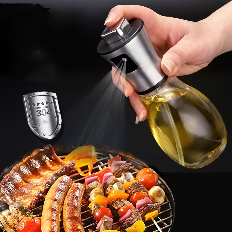AHOUGER Pulverizador de aceite para cocinar, botella de espray de aceite de  7.1 fl oz, dispensador de aceite con vidrio premium y 3 boquillas