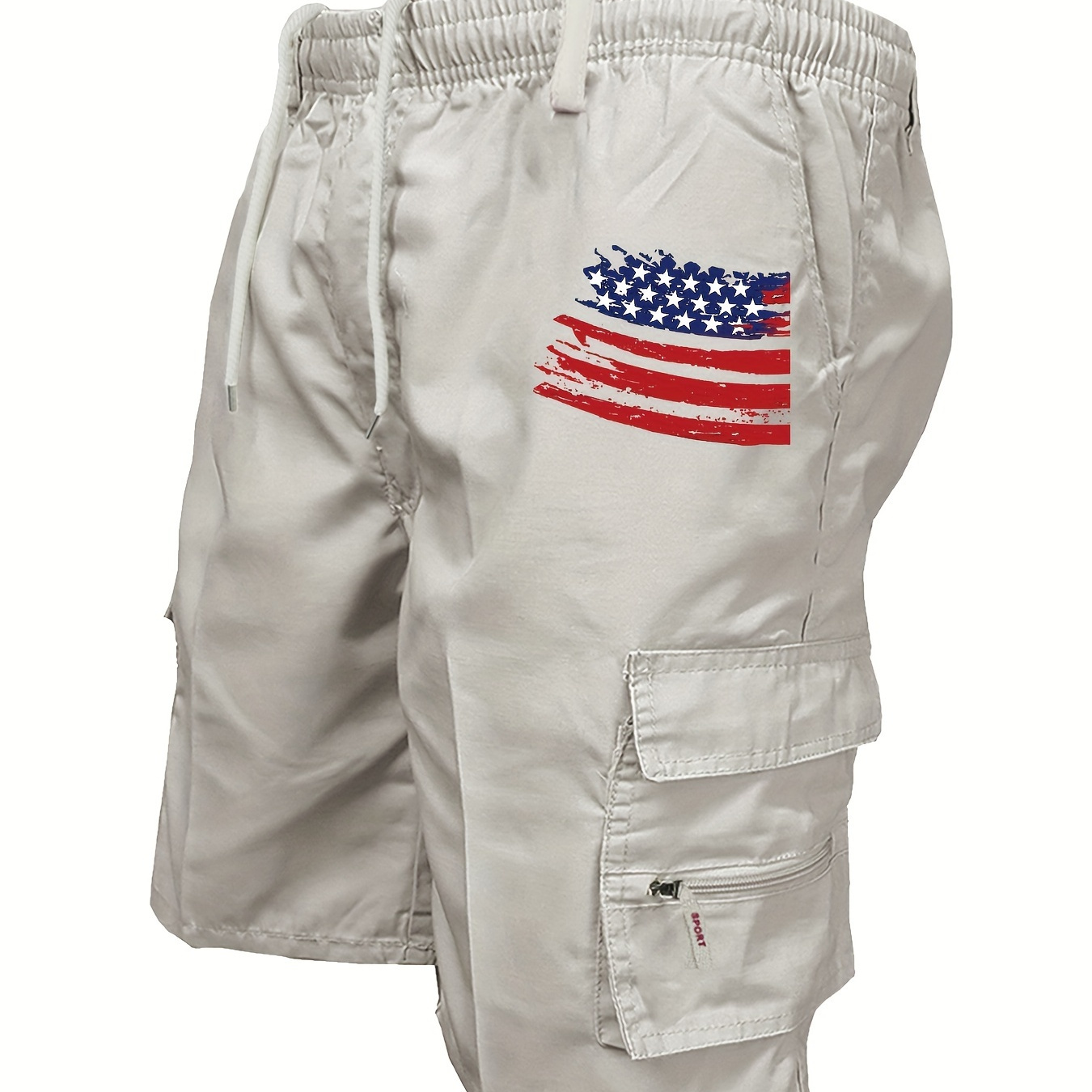 

American Flag Print Men's Cargo Shorts Pants Outdoor Hiking Multi-pocket Utility Shorts, Casual Style, For Summer