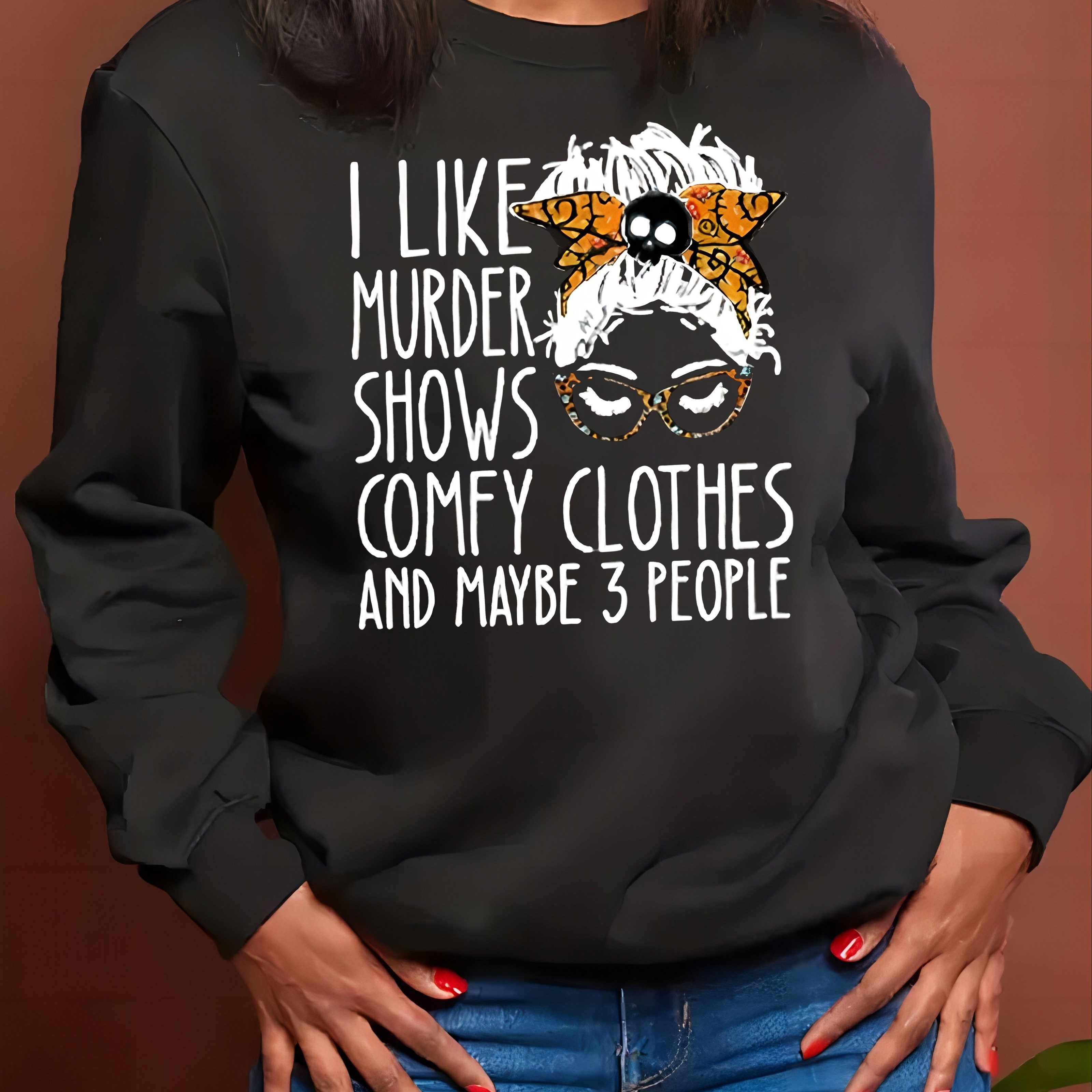 

Plus Size Graphic Print Sweatshirt, Casual Crew Neck Long Sleeve Pullover Sweatshirt For Fall & Winter, Women's Plus Size Clothing