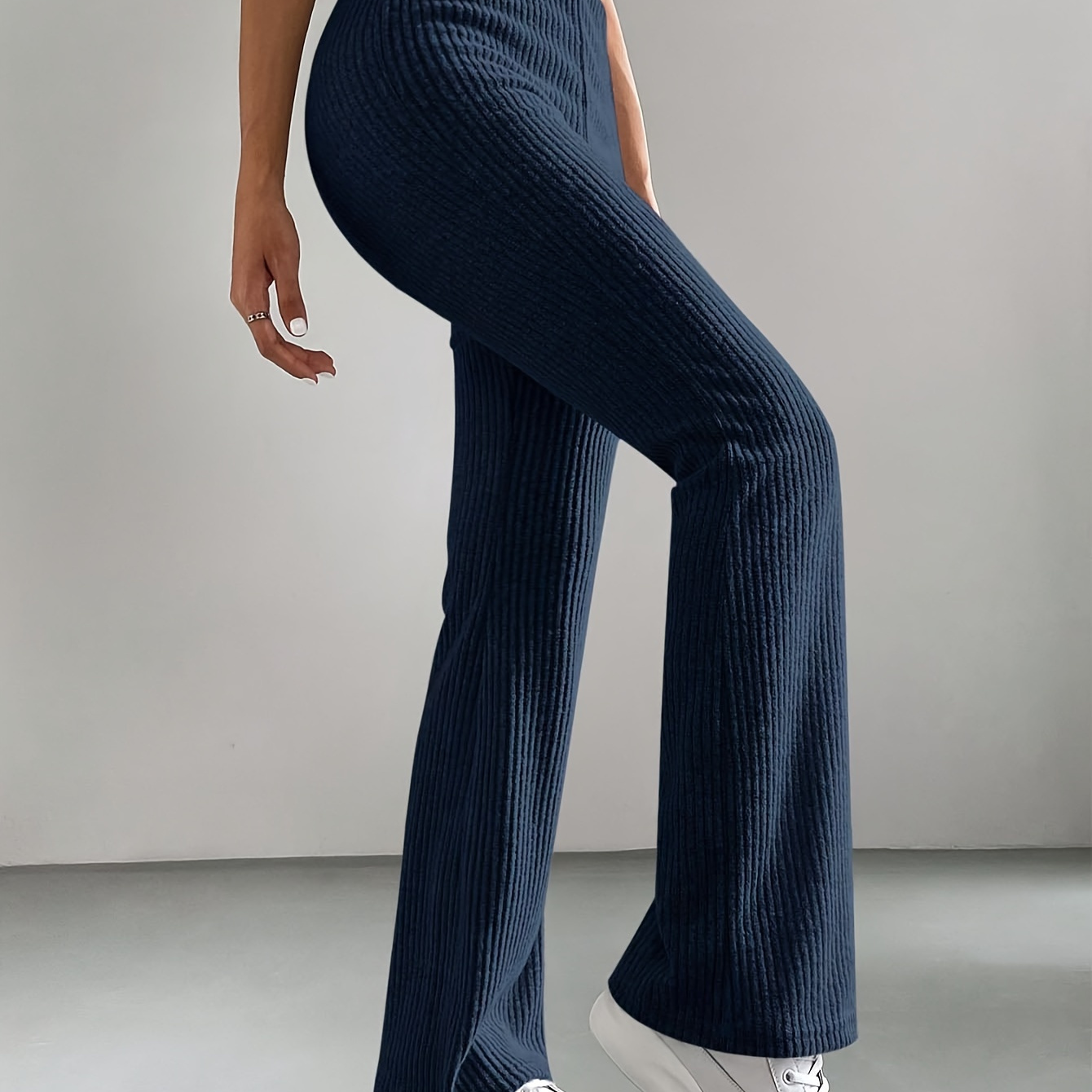 

Elegant High-waist Flare Pants For Women - Casual Straight Leg With Waistband, Fall/winter